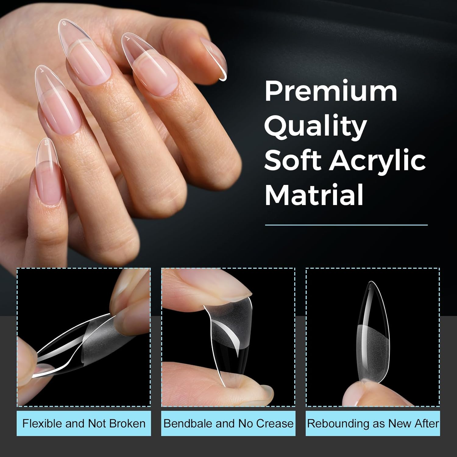 TOMICCA Clear Nail Tips Acrylic Nails 240Pcs Fake nails Medium Almond Nail Tips Pre-shape Gel Nails for Nail Extension False Nail Tips 12 Sizes - Image 4