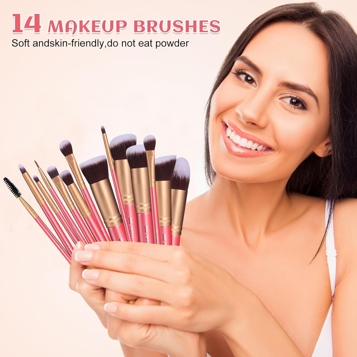 BS-MALL New 14 Pcs Makeup Brushes Premium Synthetic Kabuki Makeup Brush Set Cosmetics Foundation Blending Blush Eyeliner Face Powder Brush Makeup Brush Kit(golden Pink) - Image 6