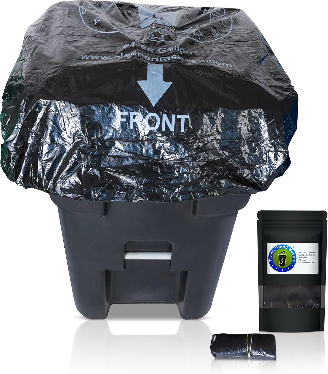 Trash Can Cover, Odor Eliminating Bag with Elastic Rubber Band, Eliminates Odor from Trash, Durable, Effective, Chemicals Free, 64 Gallon Size, 3 Covers