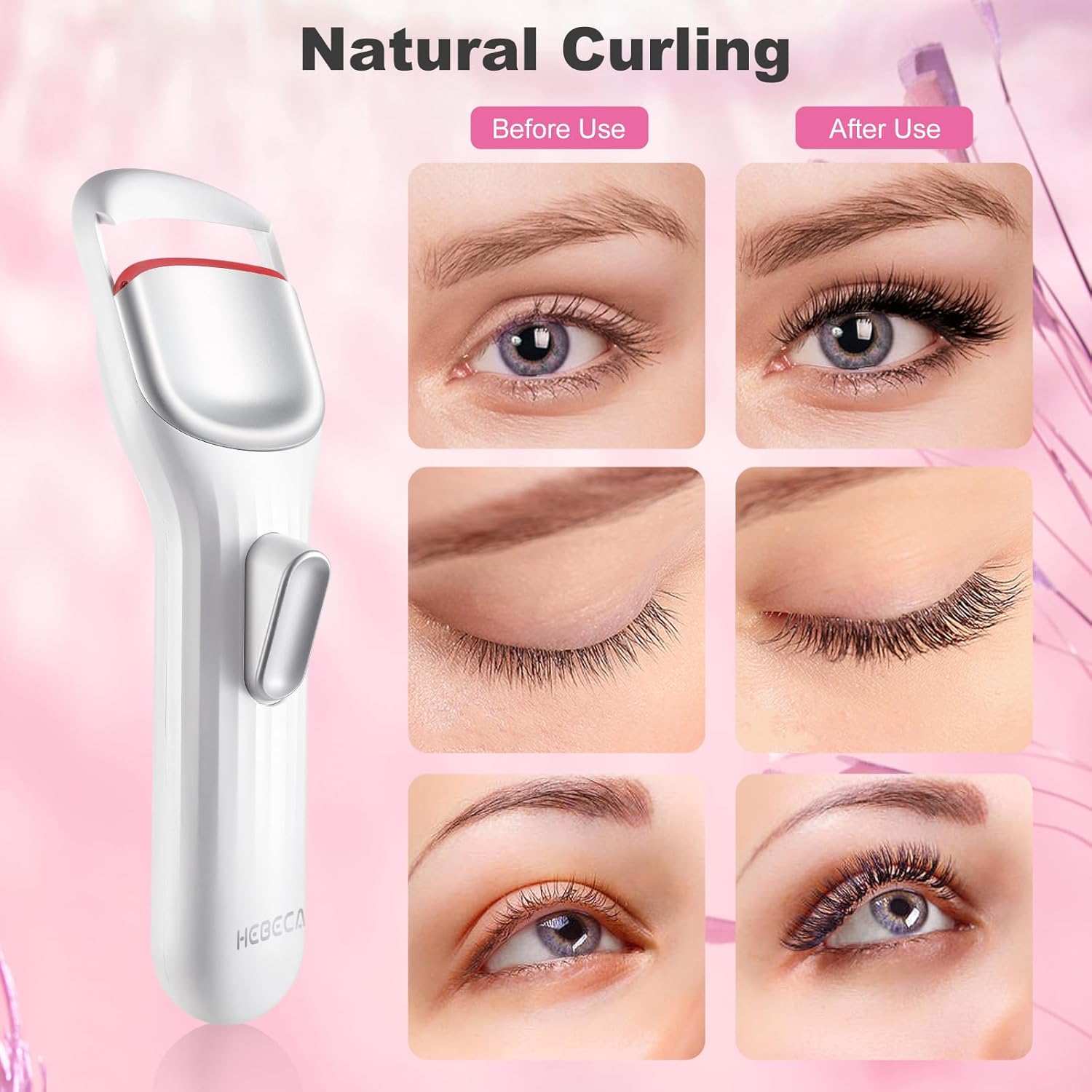 Heated Eyelash Curler Professional - Eye Lashes Curler with Innovative Heating Silicone, Electric Eyelashes Curler with 600mAh Rechargeable Battery EC4001 (White) - Image 3