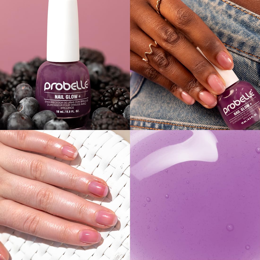 Probelle Nail Glow + Nail Strengthener and Hardener with Sheer Jelly Tint, Hard To Resist Ultra Glowy Nail Shine, Tinted Nails Strengthening Blush for Brittle, Thin, Damaged Nails 0.5 oz (Violet) - Image 2