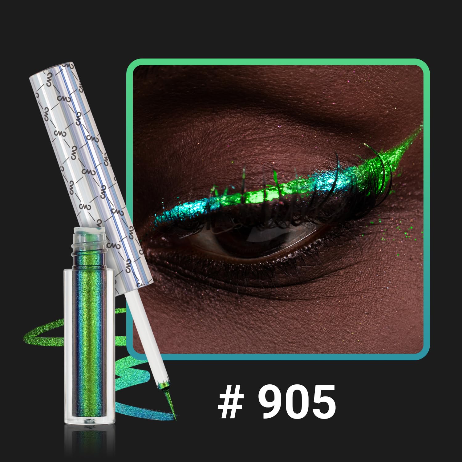 CHARMACY Multichrome Eyeliner Liquid Liner, Glitter liquid eyeliner waterproof, Metallic Intense Color Shifting Colorful Eyeliner, Long wearing, Ultra-Fine Tip Smudge-proof, GREEN INDIGO 905 - Image 2