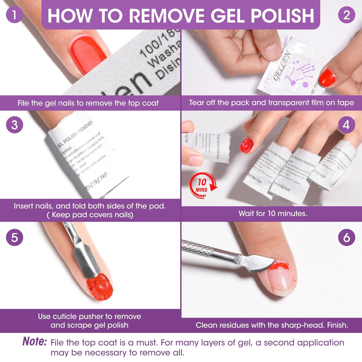 GELLEN Acetone Gel Polish Remover Pads, Professional Nail Polish Remover Pads, 200 Pack Travel Bulk Set with Tools, Individually Wrapped Quick & Effective Soak Off Gel Remover for Salon Home - Image 9