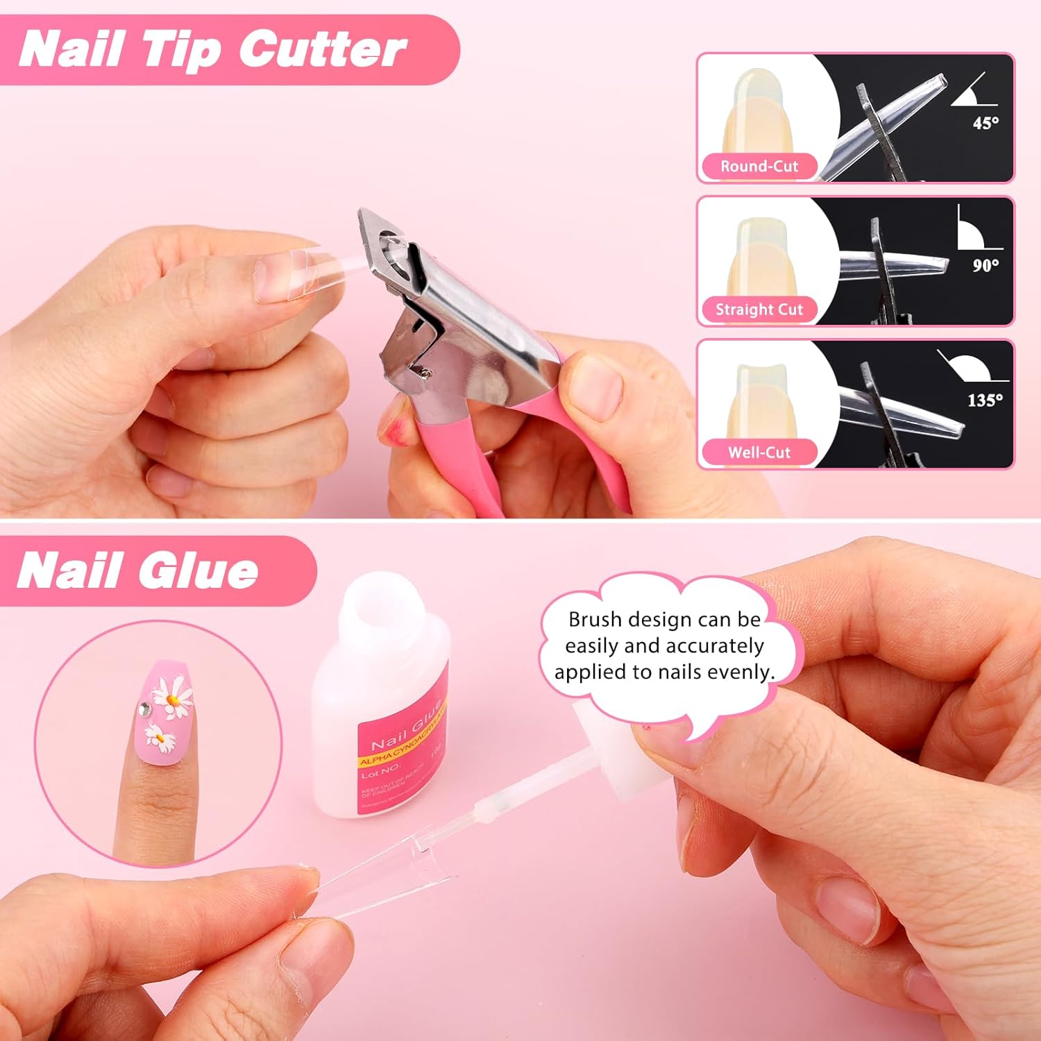 600PCS Clear Coffin Nail Tips Set - Clear Nail Tips for Acrylic Nails French Half Cover Fake Nail Tips Kit with Nail Glue, Nail Display Stand, Clipper, Cuticle Pusher Remover, Nail File and Buffer - Image 7
