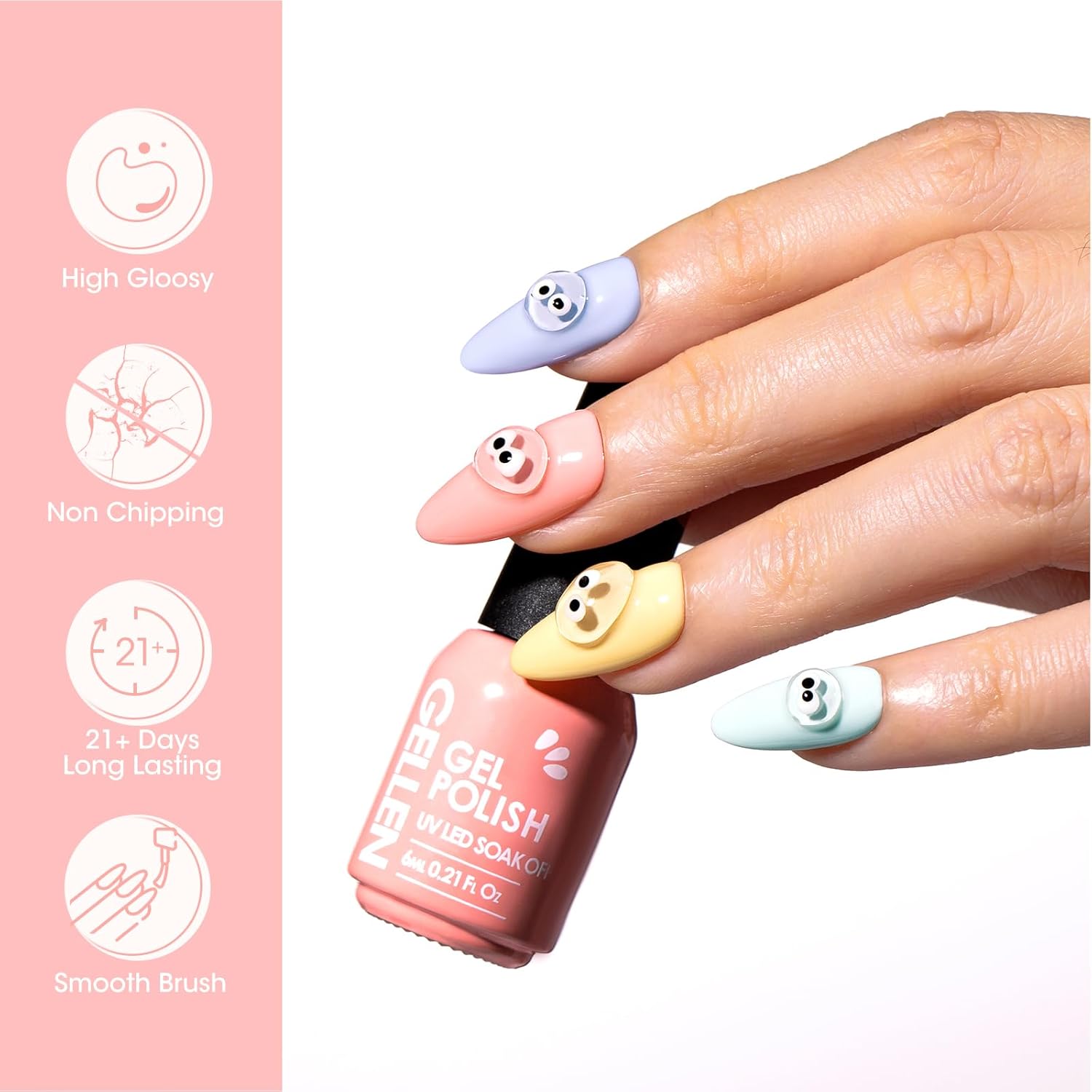GELLEN 6 Piece Pastel Gel Nail Polish Set for Summer Manicure UV Light Cure - Image 3