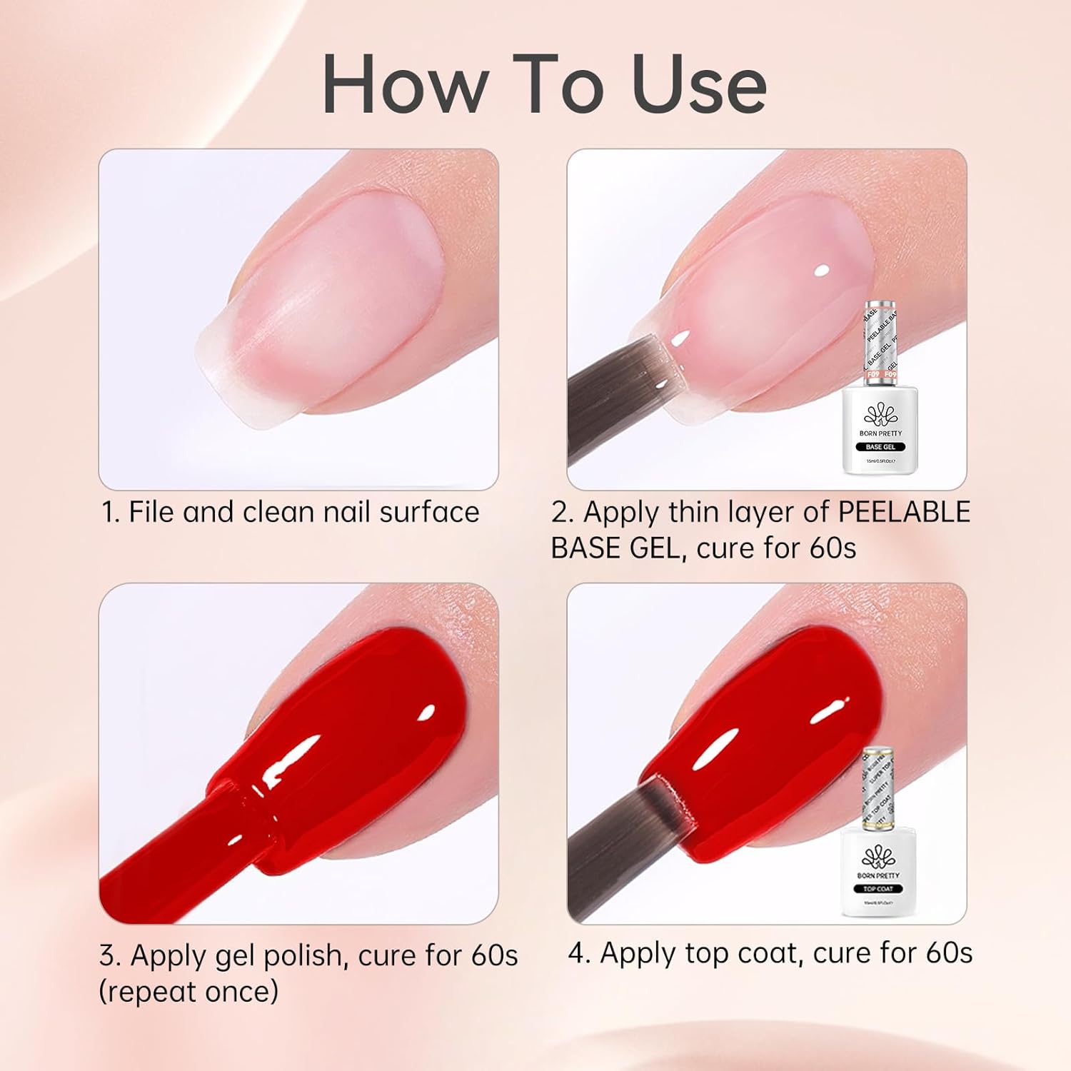 Born Pretty Peel Off Base Gel, Peelable Base Gel Coat for Gel Polish, Peelable Clear Foundation for Use with U V LED Nail Lamp, Nail Practice U V Nail Lamp Required Perfect for Beginners 15ML - Image 8