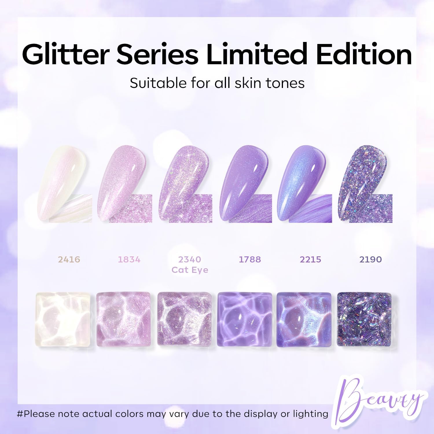 Modelones Purple Glitter Gel Nail Polish Set, 6 Colors Shimmer Violet Mermaid Gel Nail Cat Eye Sparkle Soak Off Led Nail Polish for Women Girl DIY Nail Art Gift - Image 2