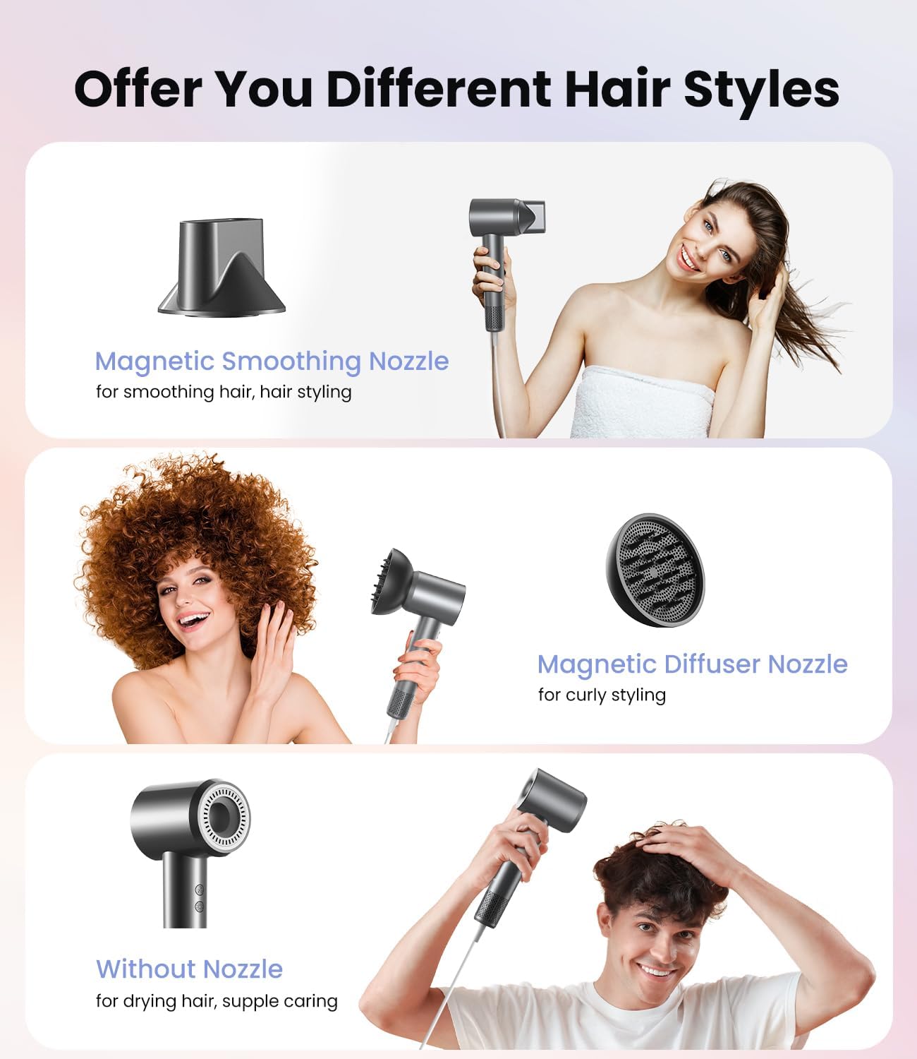 Hair Dryer: 150000 RPM Portable Professional High Speed Ionic Blow Dryer for Fast Drying, 500 Million Negative Ions Care & Heat Control & Low Noise with Magnetic Diffuser & Nozzle, 5 Temps & 3 Speeds - Image 6