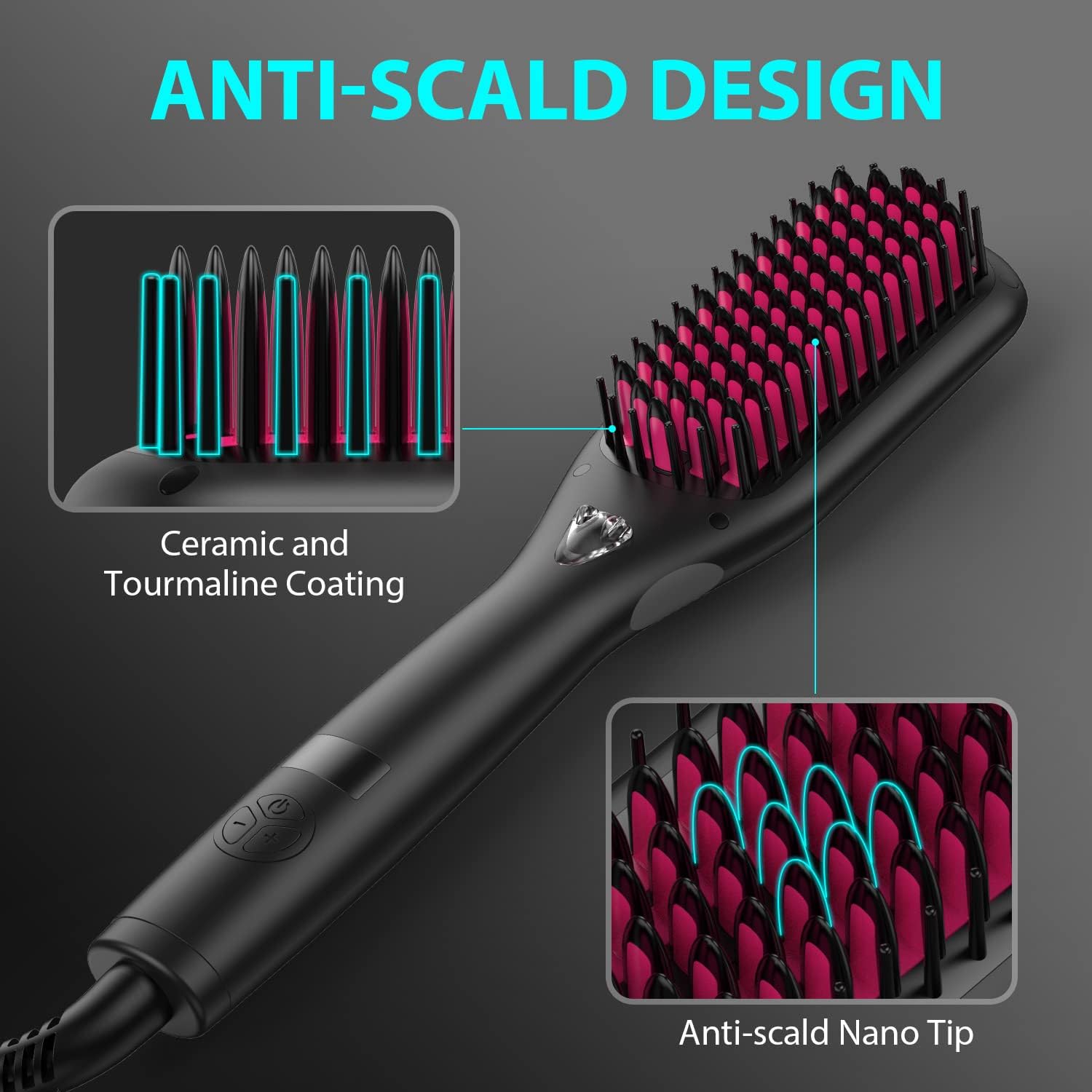 MiroPure Hair Straightener Brush Heated Straightening Brush with Ionic Generator, 30s Fast MCH Ceramic Even Heating, 11 Temperature Control, Professional Straightener Comb for Straightening (Black) - Image 5