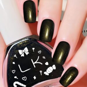 Black Shimmer Nail Polish With Fine Gold Glitter - Fast Dry, Long Wearing, Sparkling Holographic Gel Without UV Light