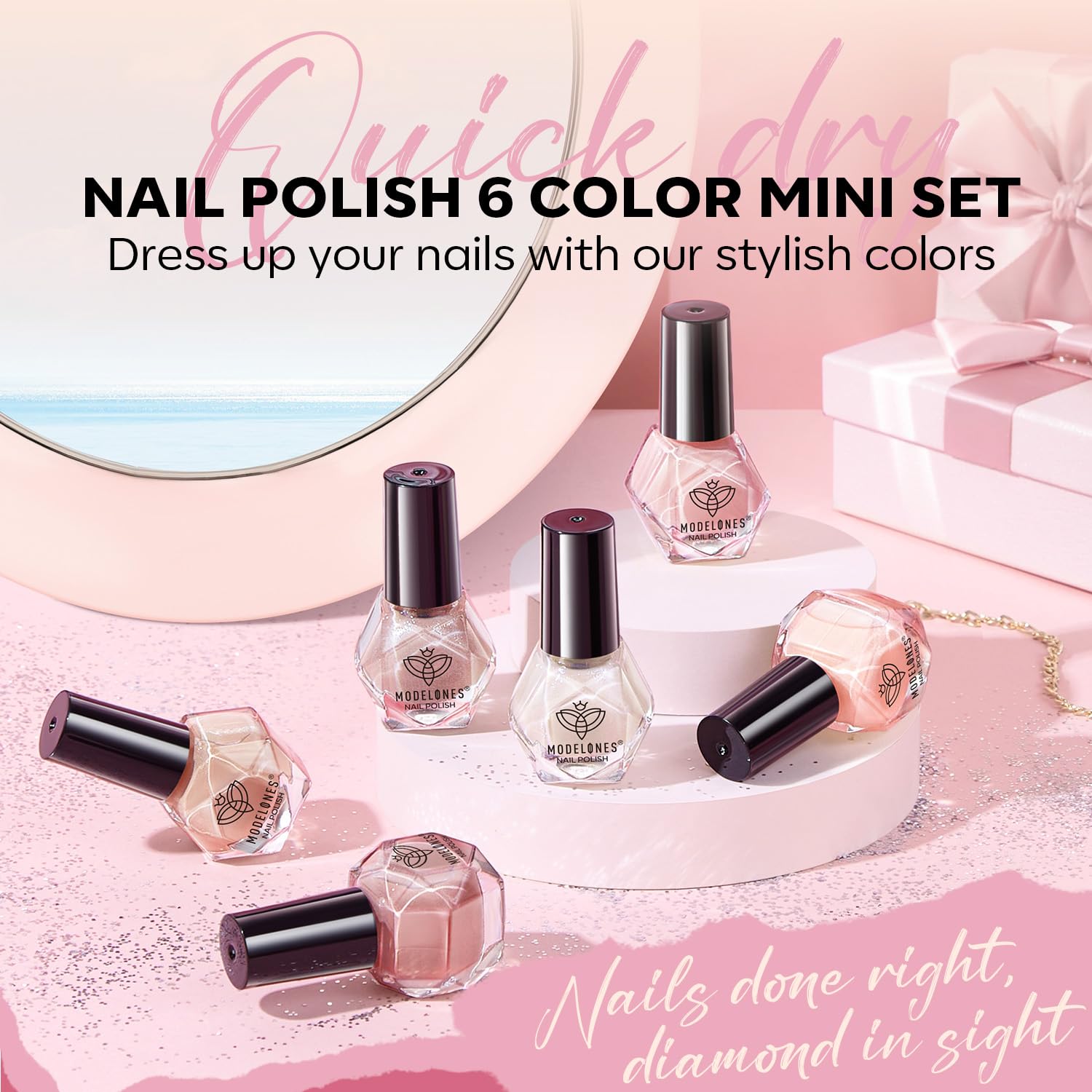 MODELONES Nail Polish Set, 6 Colors Natural Nude Nail Polish Bubble Bath Quick Dry Skin Tone Glitter Spring Summer Nail Polish Kit Fingernail Polish Nail Art Salon Home Easter Gifts For Women Girl - Image 8