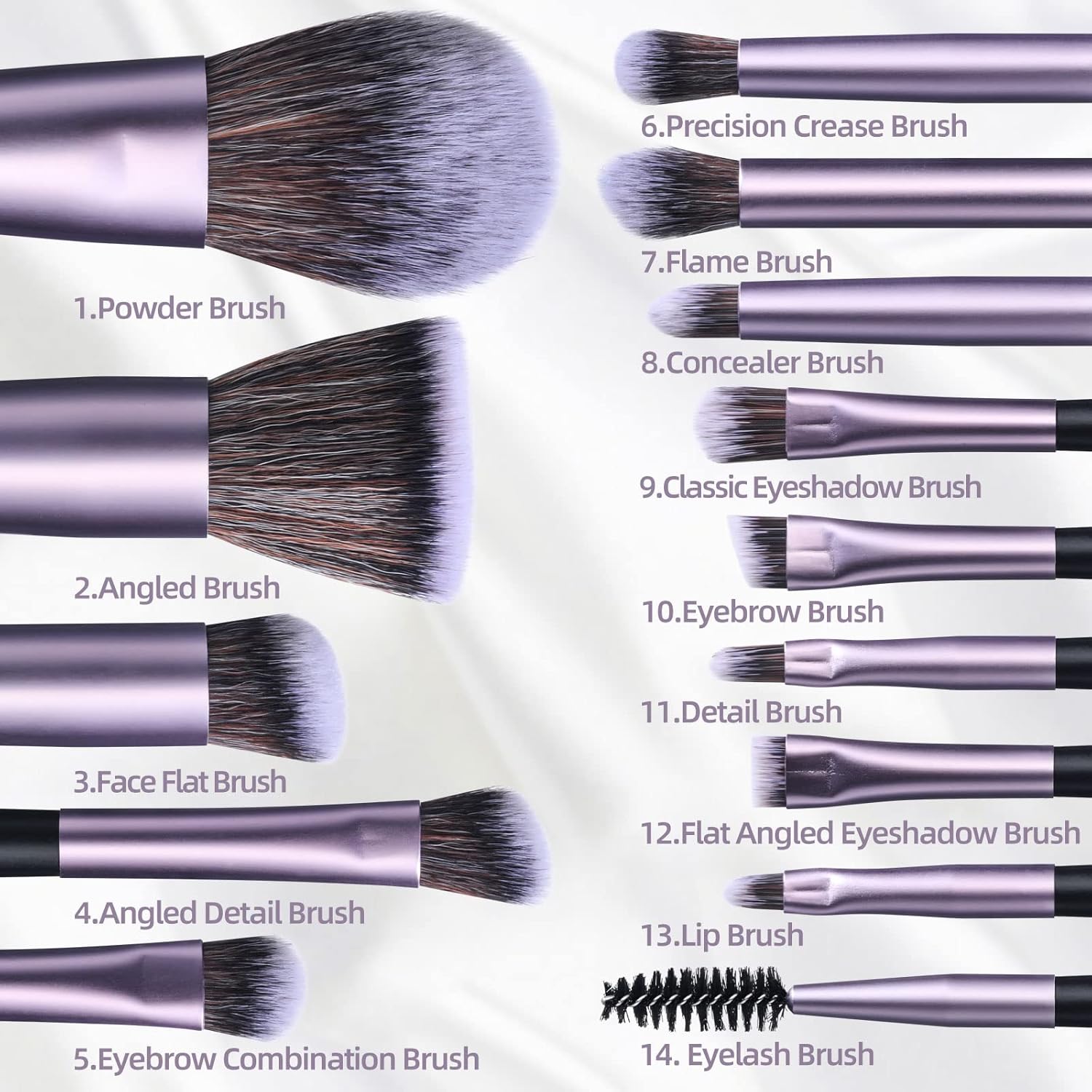 BS-MALL Travel Makeup Brush Set Foundation Powder Concealers Eye Shadows Makeup Set with LED light Mirror 14 Pcs (Purple) - Image 5