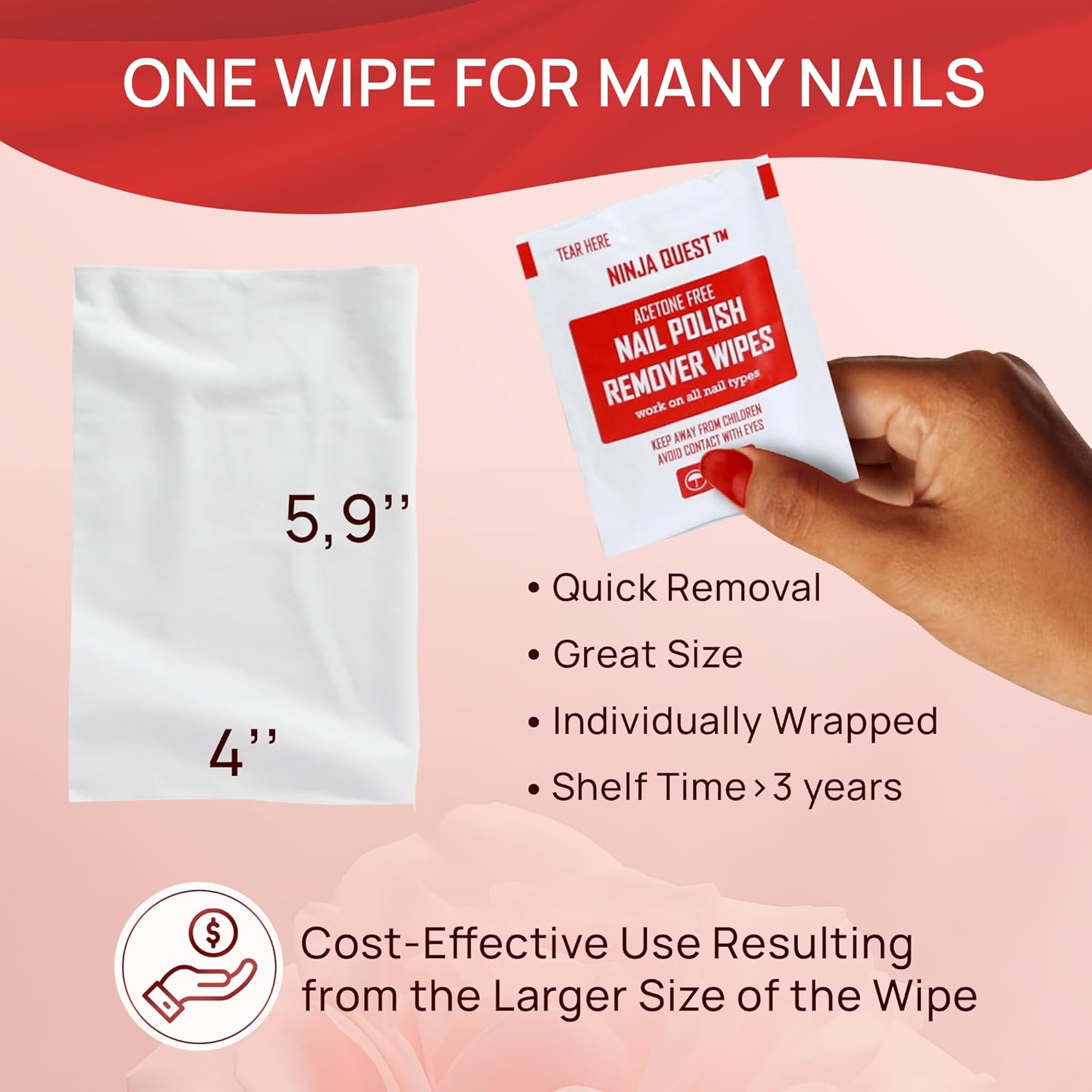 Nail Polish Remover Pads - 100% Non-Acetone - 50 Pack Bulk Set - Individually Wrapped - Quick Nail Polish Remover Wipes - Fingernail Travel Kit to Clear Nail Polish for Home & Professional Removal - Image 4