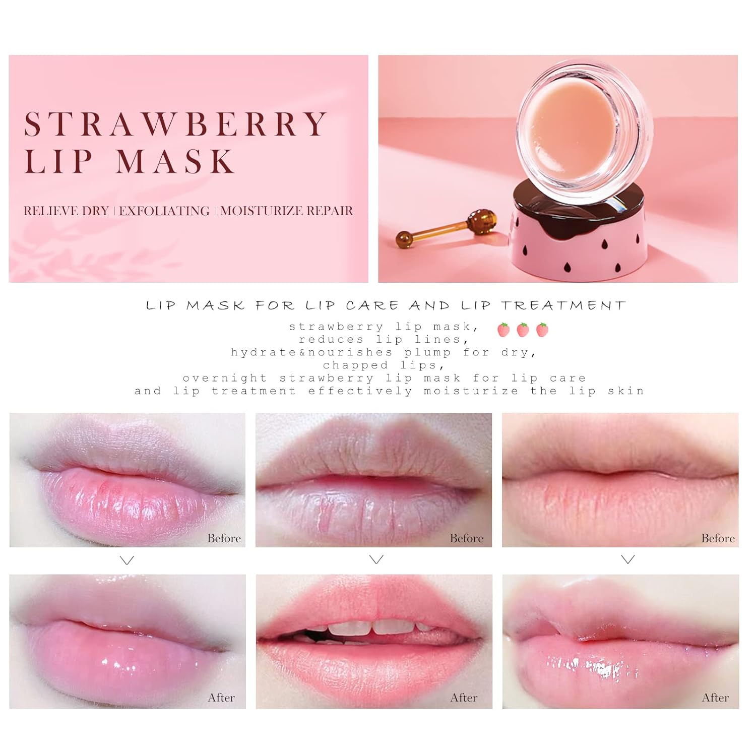 2PCs Strawberry Lip Sleeping Mask,Bee Lip Balm Honey Pot, Bee Lip Honey Pot with Wand Nourishes Lips, Overnight Strawberry Propolis Honey Balm Lip Mask for Lip Care Moisturize Lip Skin - Image 4