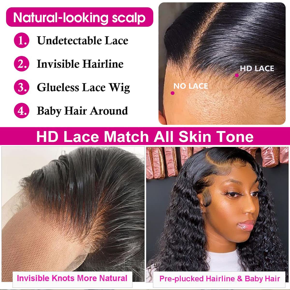 26 Inch Deep Wave Lace Front Wigs Human Hair Wigs for Black Women 180% Density HD Transparent 13×4 Lace Front Glueless Wigs Human Hair Pre Plucked with Baby Hair Deep Curly Lace Frontal Human Hair Wig - Image 6