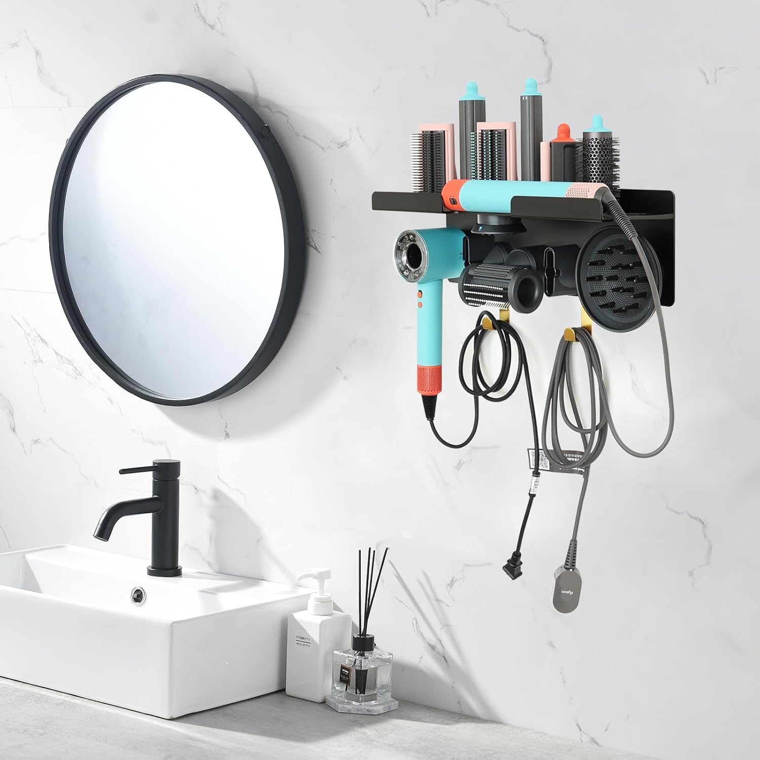 Wall Mount Hair Dryer Stand Holder for Dyson Supersonic Nural Hair Dryer and Dyson Airwrap Styler, 2 in 1 Blow Dryer Accessories Organizer Storage Rack, Aluminum Alloy - Image 7