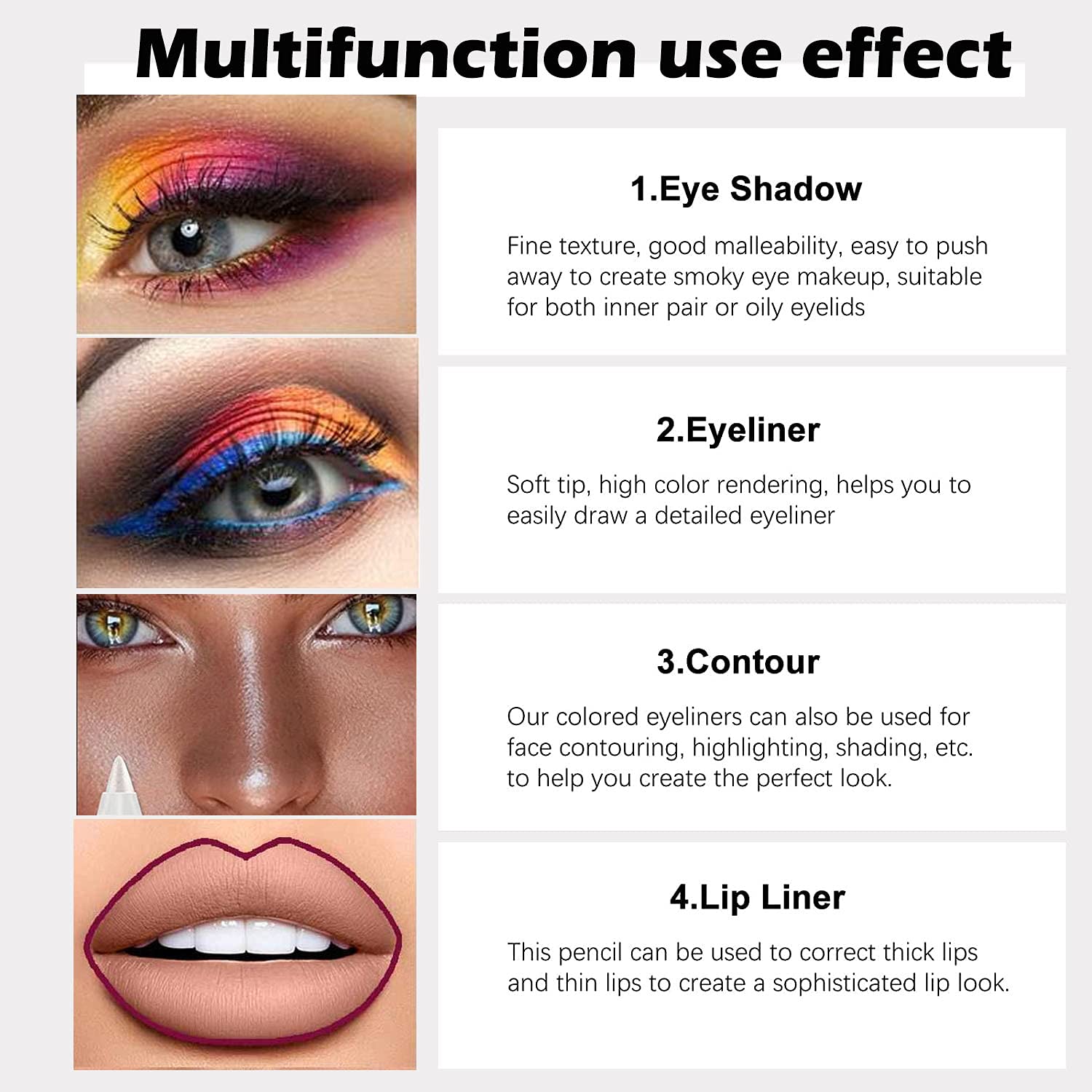 evpct 6Pcs Blue Colored Glitter Eyeliner Pencils Set delineadores de colores para ojos ojos contra el agua Dark Light Blue Green Purple Red Pink Metallic Colorful Liquid Eye Liner Set Women Waterproof - Image 5