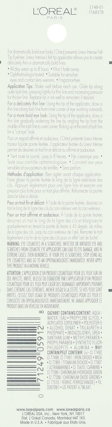 L'Oreal Paris Makeup Lineur Intense Felt Tip Liquid Eyeliner, liquid eyeliner, felt tip applicator, precise bold lines, intense color, ophthalmologist-tested, fragrance-free, Black Mica, 0.05 fl; oz. - Image 3