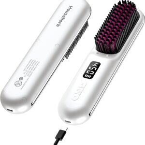 Cordless Hair Straightener Brush, Portable Mini Hair Straightening Brush for Travel, Rechargeable 9600 mAh USB-C, Lightweight Anti-Scald Heated Styling Tools & Appliances