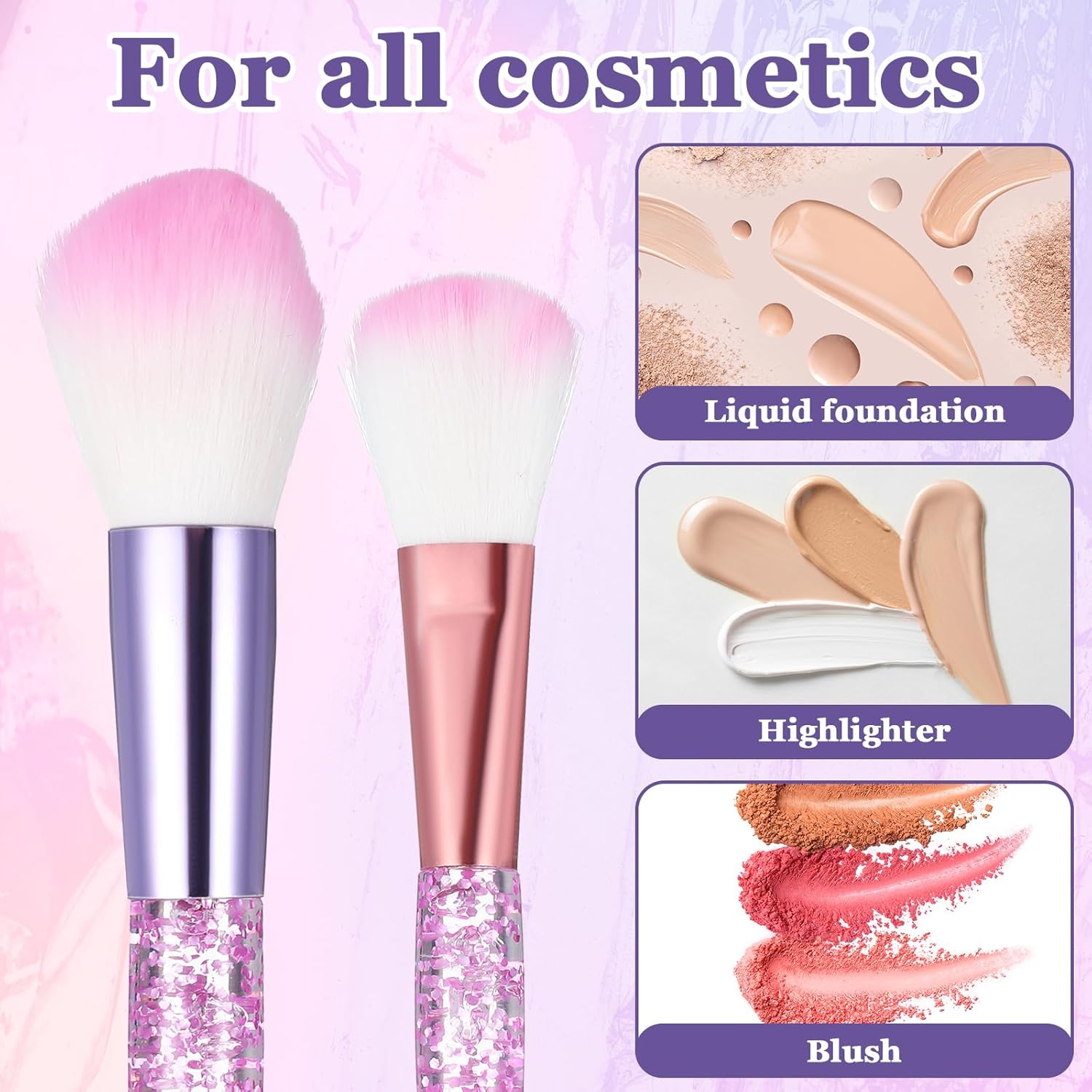 15Pcs Pink Makeup Brushes Set, Glitter Crystal Cute Makeup Brush Eye Shadow Brushes Kit Professional Face Foundation Concealer Liquid Make up Beauty Eyeliner Lip Cosmetic Brush Set for Women - Image 6