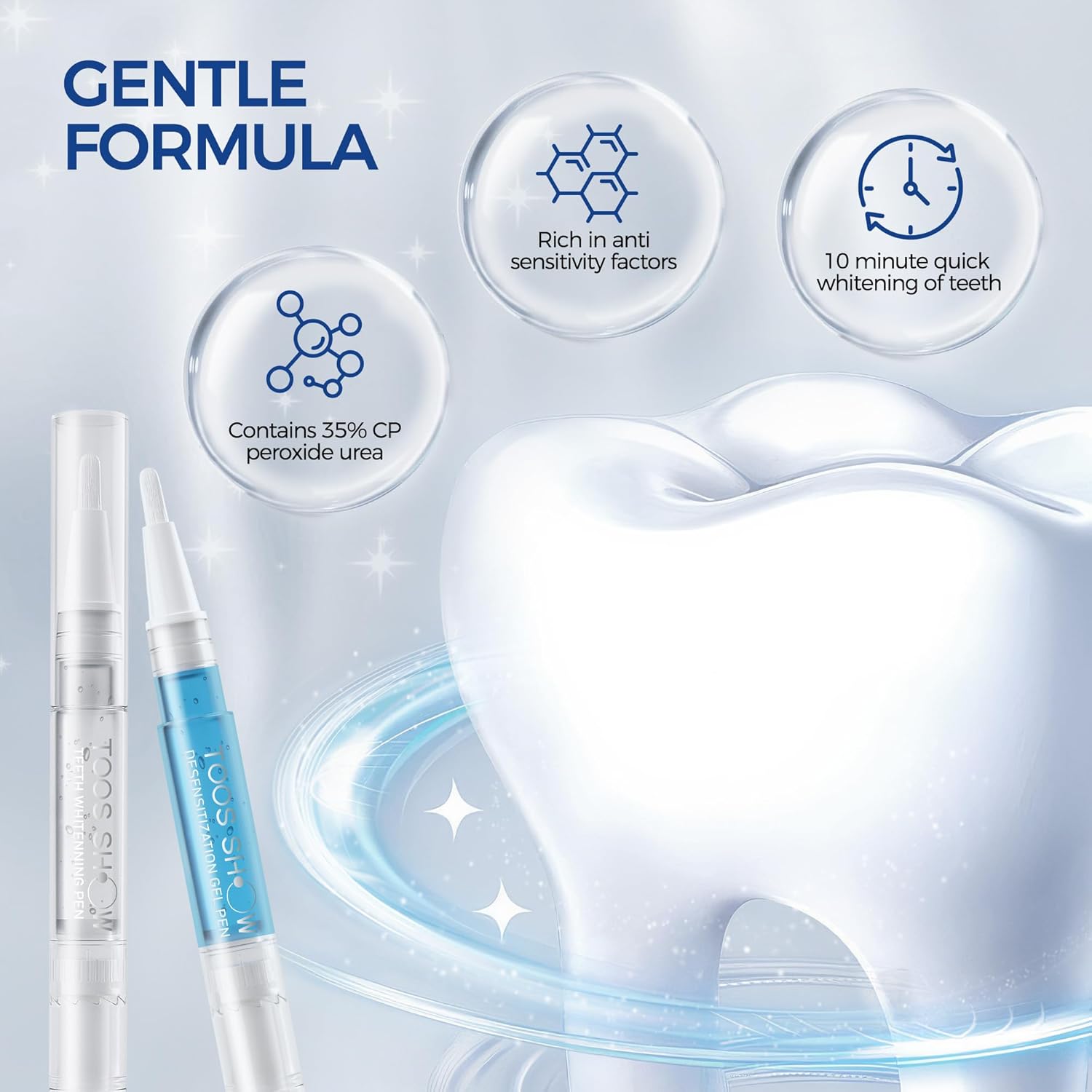 Gentle LED Teeth Whitening Kit for Sensitive Gums with Whitening Strips and Remineralization Pen - Image 2