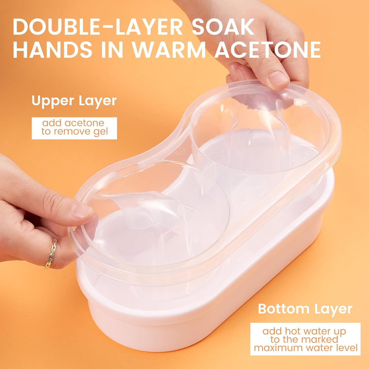 Dual Nail Soaking Bowl Acetone Proof: Soak Off Gel Nail Polish Dip Powder Remover Bowl- Cut the Soaking Time in Half Manicure Bowl for Salon Home (D2-White) - Image 3