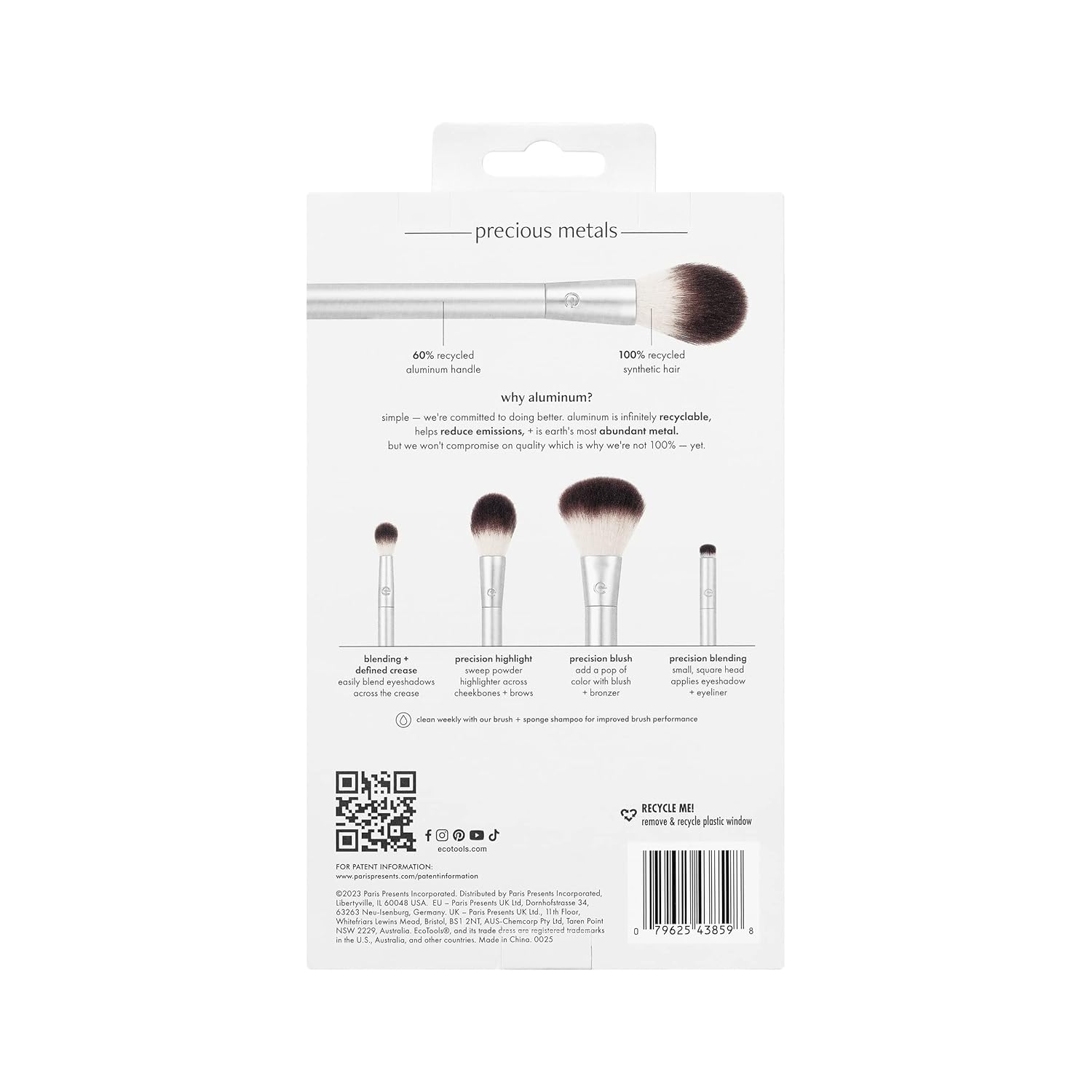 EcoTools Precious Metals Cheek & Eye Highlight Makeup Brush Kit, for Eyeshadow, Blush, & Powder Products, Eco Friendly, Cruelty Free Face Brushes, Recycled Aluminum, Chrome, 4 Piece Set - Image 9
