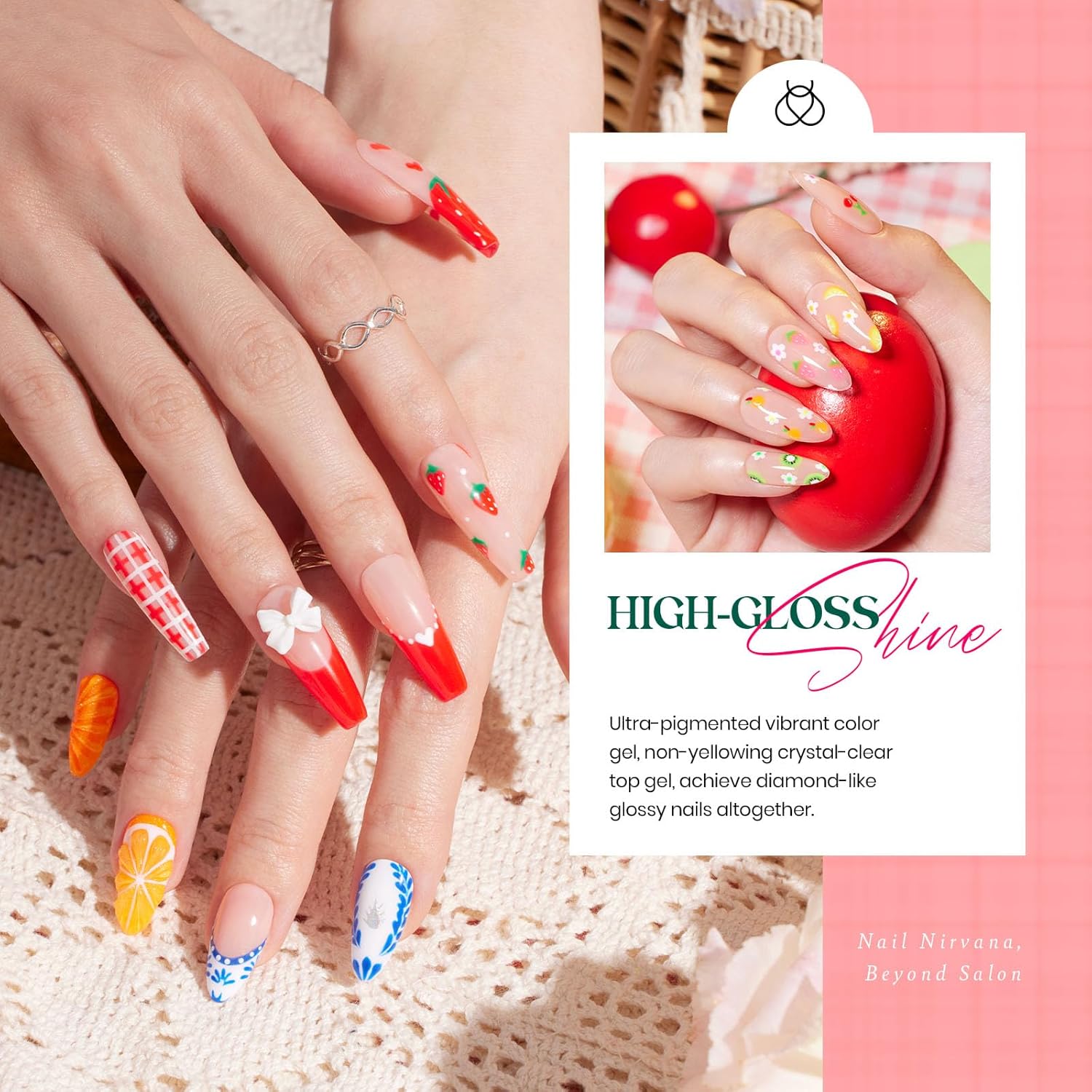 Beetles Gel Nail Polish Set-36 Colors Rainbow Nails Neon Juicy Picnic Party Collection & Rhinestone Gel Nail, 46Pcs Fruit Bubbles Nails Blue Green Pink Color with Top Base Coat Liner Brush - Image 5