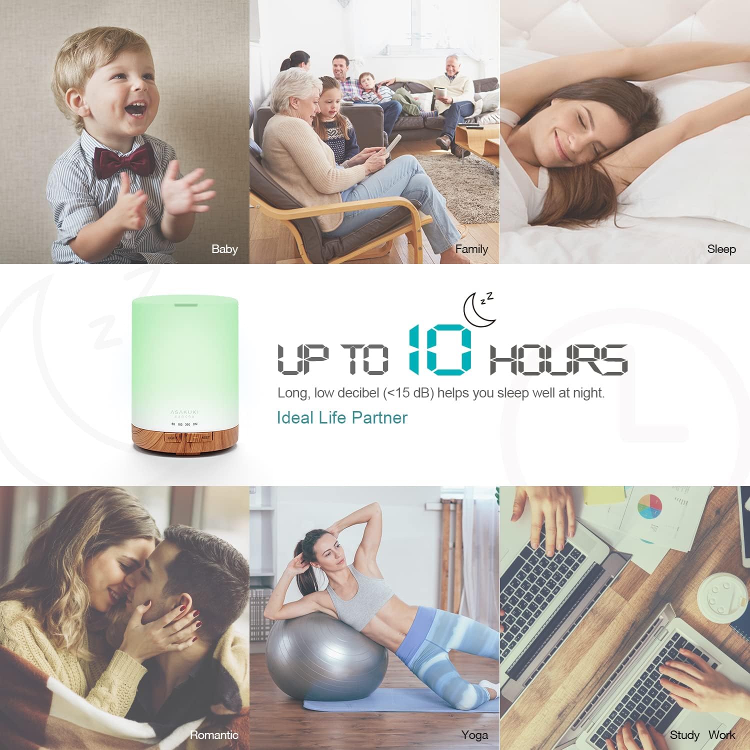 ASAKUKI 300ML Essential Oil Diffuser, Quiet 5-in-1 Premium Humidifier, Home Fragrance Aroma Diffuser with 7 LED Color Changing Light and Auto-Off Switch -Light Brown - Image 5