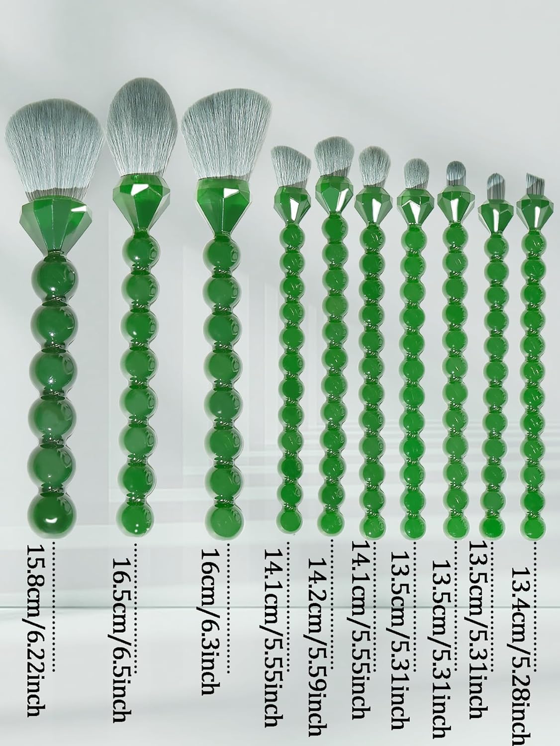 COSHINE Unique Diamond and Pearl Design Makeup Brush Set, 10pcs Cute and Full Complete Powder, Concealer, Blush, Eye Shadow Cosmetic Brushes Kit (GREEN) - Image 7