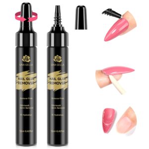 UNA GELLA Quick Removal Gel Nail Glue Remover for Press On Nails Acrylic Nails Semi Solid Nail Glue Acetone-Free, Not for Gel Polish Base Coat Soak Off Remover Kit Drip Use, 12ml*2pcs