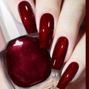 COSMOO 12ml Wine Red Nail Polish, Burgundy Quick Dry Nail Lacquer, Super Lustrous Nail Enamel Polish, Iridescent Ultrachrome Nail Art Varnish