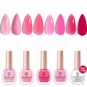 AZUREBEAUTY 4 Colors Nail Polish Set, Baby Pink Jelly Red Glitter Quick Dry Natural Nail Lacquer Strengthening Treatment Kit with Top Coat for Women Girl Nail Lovers Gift