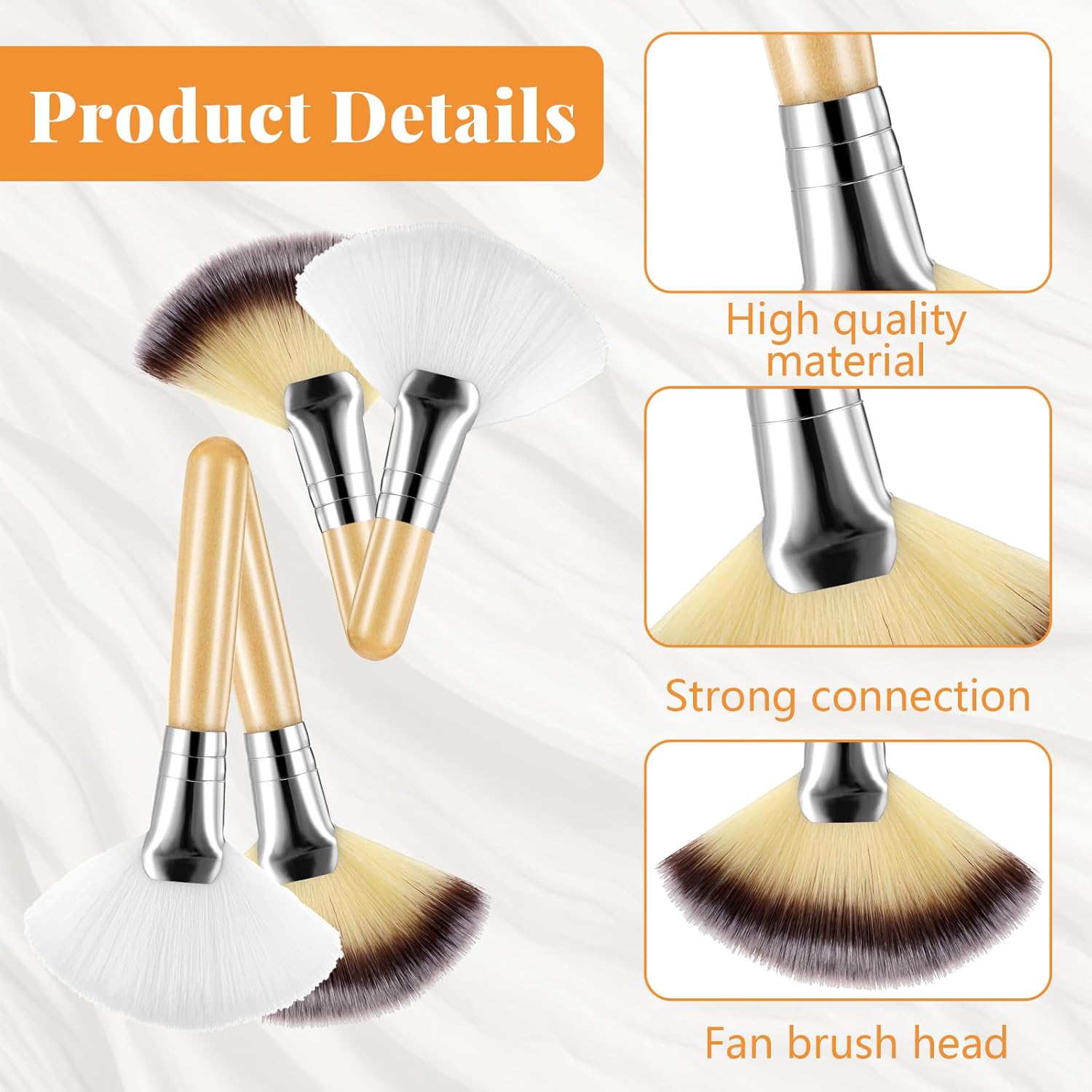 4 Pieces Facial Fan Brush Soft Synthetic Fibers Makeup Brush with Wooden Handle Blush Powder Cosmetic Applicator for Blending Face Highlighting Eyeshadow Buffing Portable Cosmetic Tool - Image 3