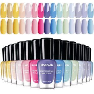 Morovan Pastel Nail Polish Set:Macaron Air Dry 15 Bright Colors 0.27oz Spring Summer Regular Fingernail Polish Bulk Nail Polish Kit Finger Nail Polish Gift Set for Women