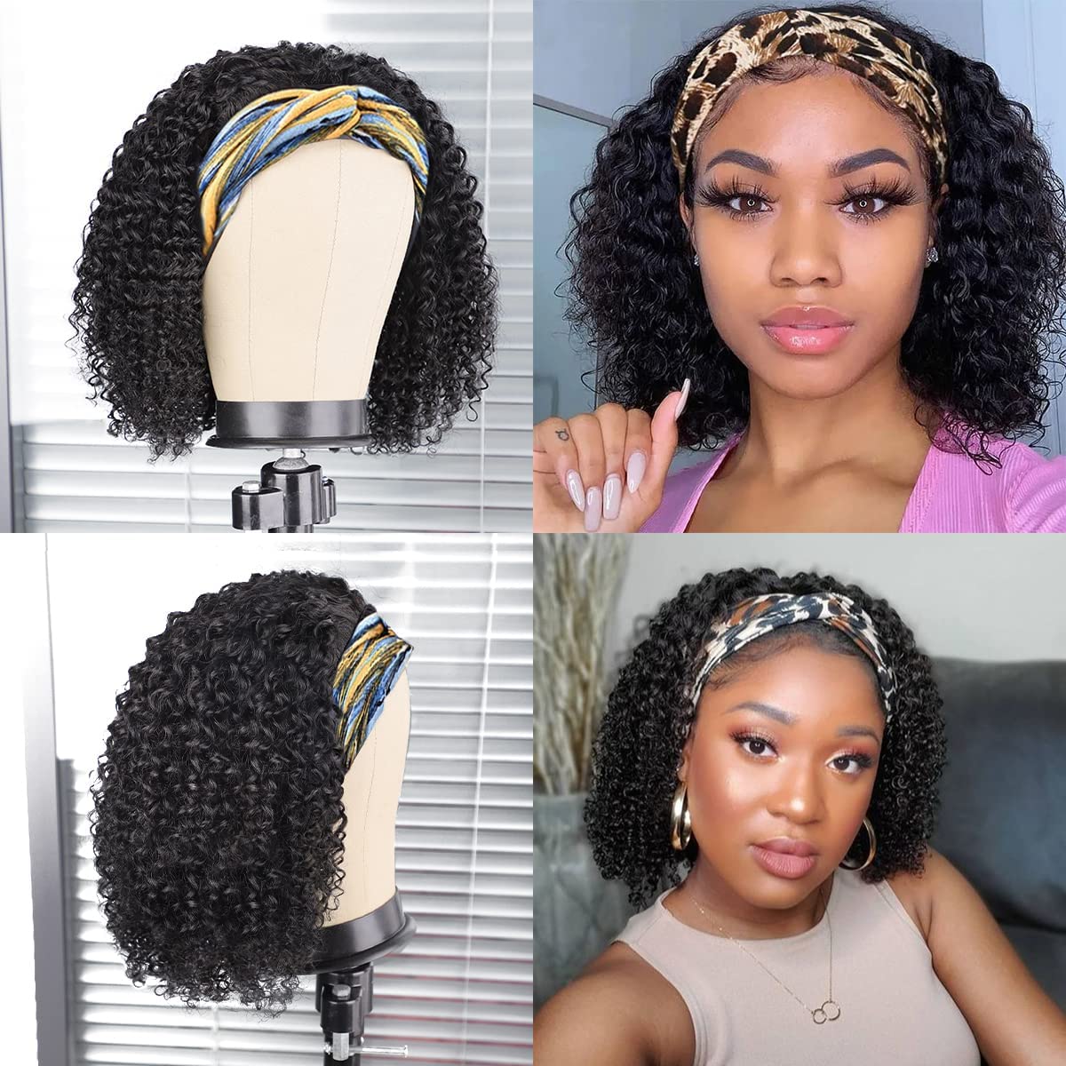 AISI QUEENS Human Hair Headband Wigs for Black Women - Curly, Glueless, Easy Wear - 10 Inch, Medium Cap Size (21.5 Inch) - Image 2