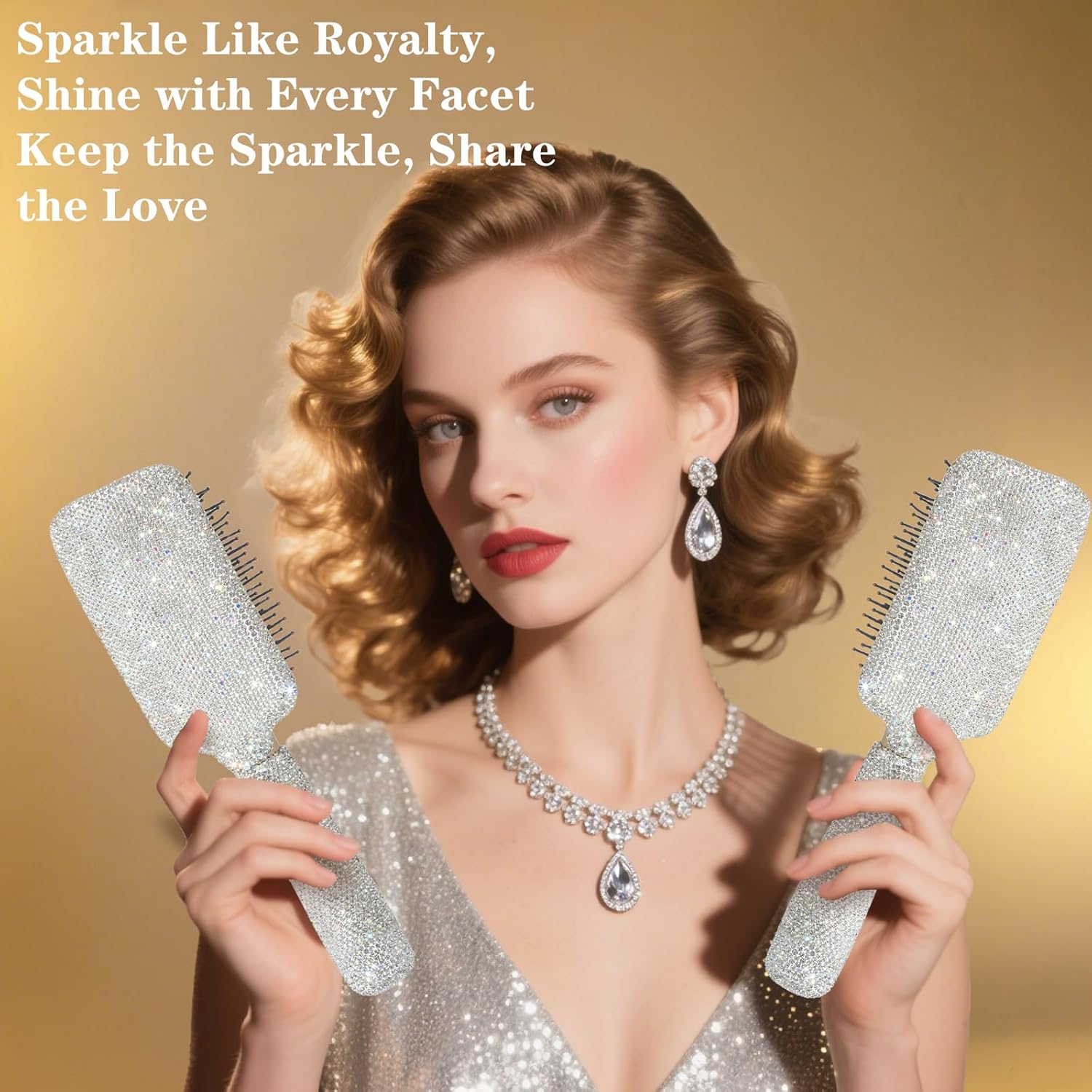 Curly Hair Brush, Luxury Crystal Diamond Detangling Brush, Paddle Brushes for Women's All Hair Types - Image 3