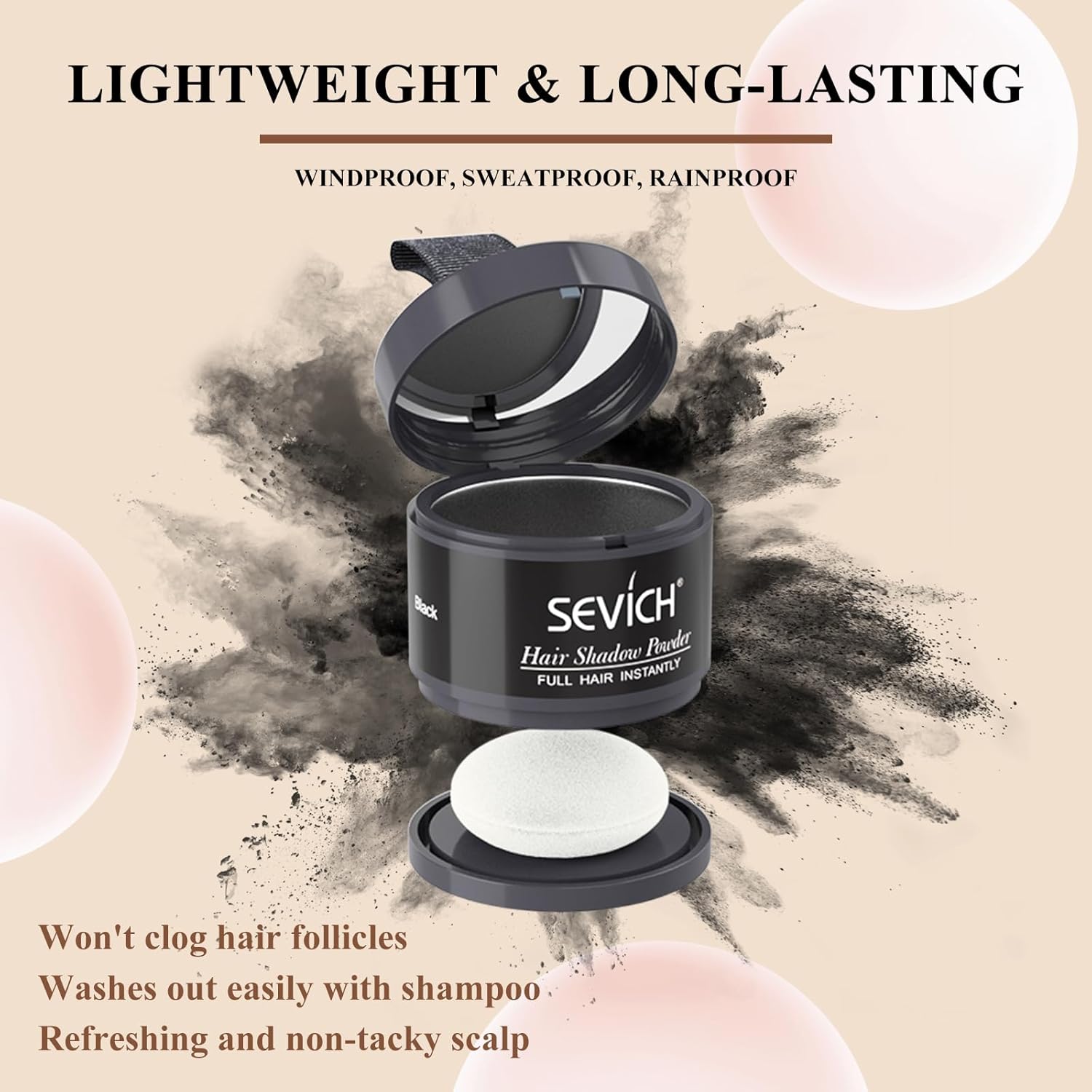Sevich Hairline Powder,Instantly Conceals Hair Loss, Root Touch up Powder, Hair Shadow Toppers for Women & Men, Touch Up for Thinning Gray Hair, Windproof & Sweatproof, Black - Image 3