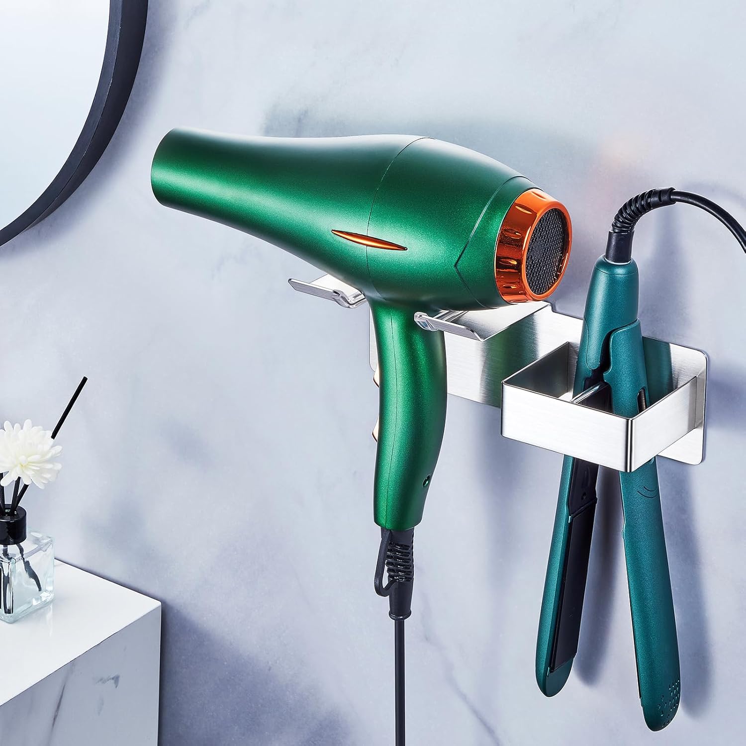 Stainless Steel Wall Mount Hair Dryer and Straightener Organizer for Bathroom Storage - Image 8