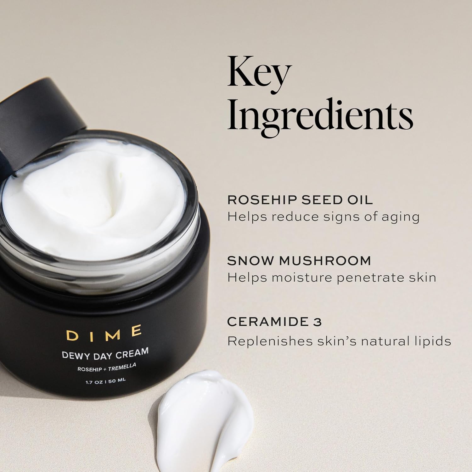 DIME Beauty Dewy Day Cream, Morning Face Moisturizer with Rosehip Oil and Snow Mushroom, 1.7 oz / 50 ml - Image 5