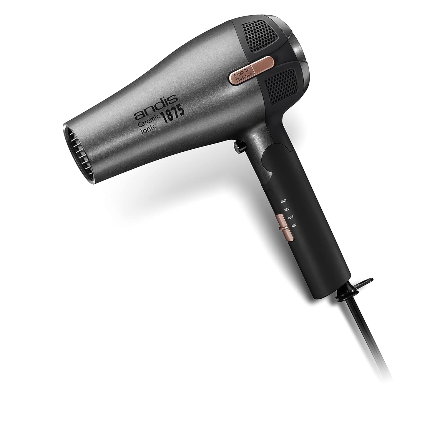 Andis 80280 Fold-n-go 1875 Watt Ceramic Ionic Dryer, Retractable Cord, Lightweight with Professional Blowout Results, Quick Drying Blow Dryer, Black/Silver - Image 5