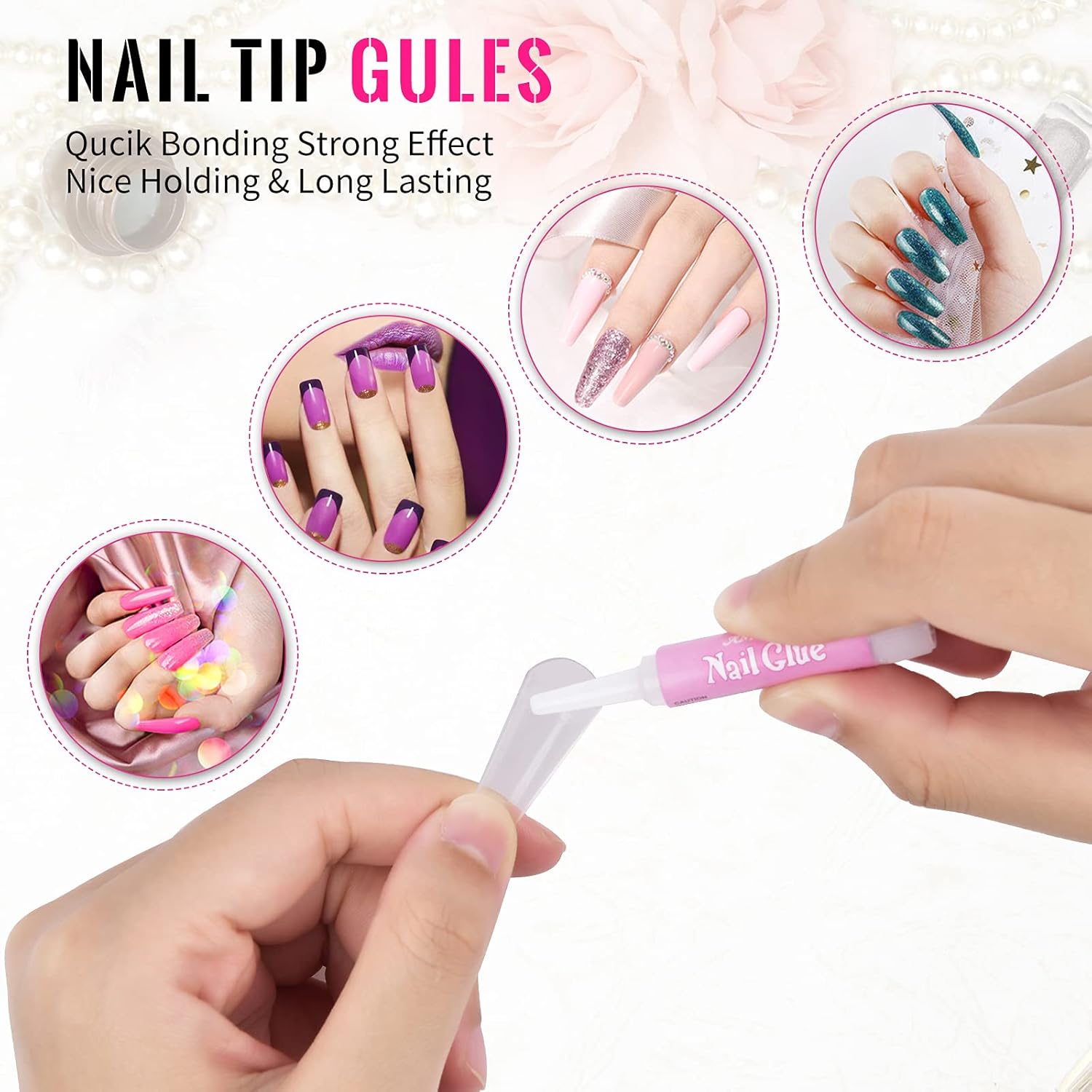 MORGLES Full Cover Coffin Nail Tips Set, 500 Pcs Clear Press On Nails, with Glue, Clipper, Files, Cuticle Pusher and Fork for Salons and Home DIY with Box - Image 3