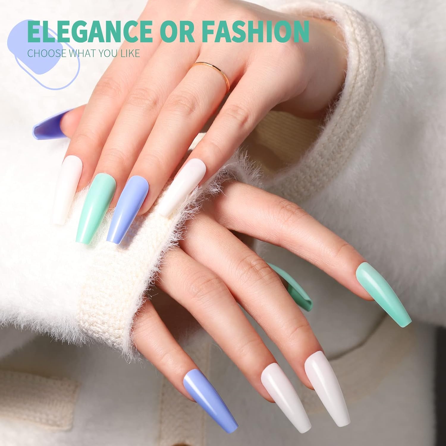Teenitor Long Coffin Press On Nails, Full Cover Color Coffin Nail Tips, 288pcs Long Ballerina False Nails, 12 Colors Glue On Nails Long Coffin, Glitter Press On False Nails - Image 7