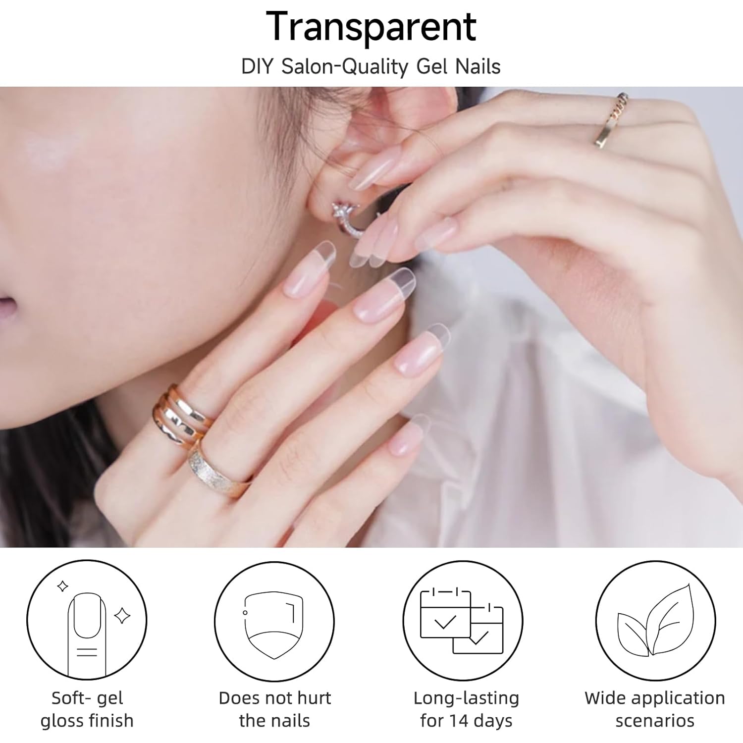 Semi Cured Gel Nail Strips, Transparent | 28 pcs Gel Nail Strips Work with Any UV Lamp, Salon Quality UV Nails Stickers, Easy to Apply for Home Nails DIY - Image 2