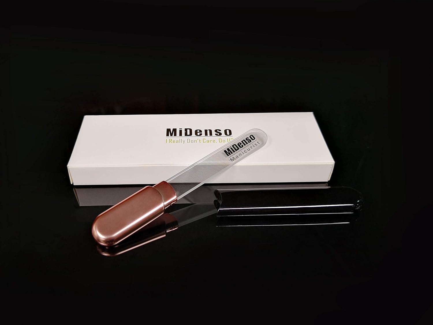 Premium Glass Nail File with Case, Crystal Diamond Salon Best Beauty Nail Buffer for Natural and Acrylic Nails Christmas Gift for Woman and Man,Black Gold - Image 2