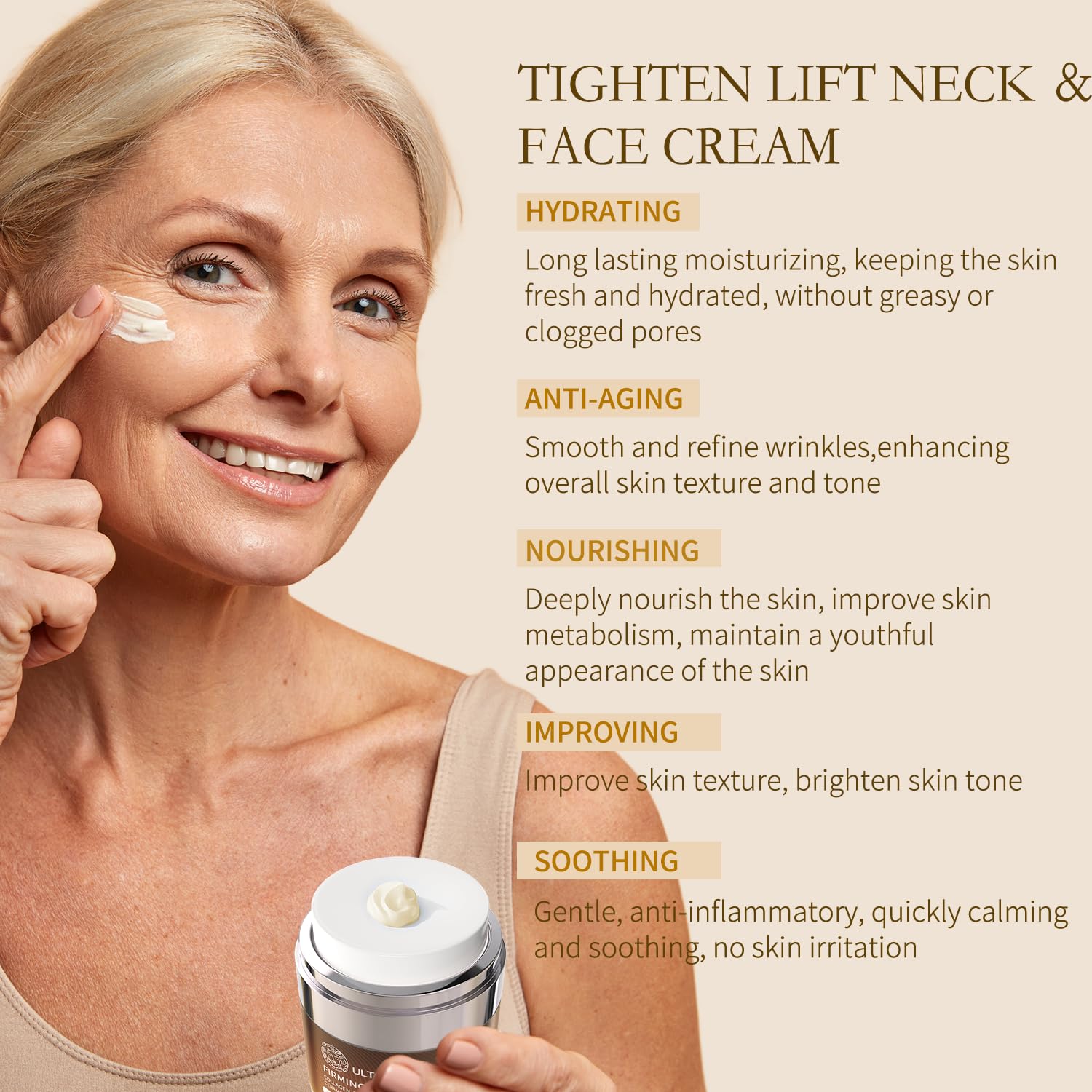 Tighten and Lift Neck Cream, Deep Hydration Neck Firming Cream with Retinol, Collagen & Honey Anti-Aging & Wrinkle Moisturizer for Face, Neck & Décolleté Women & Men 1.7 Fl Oz - Image 4