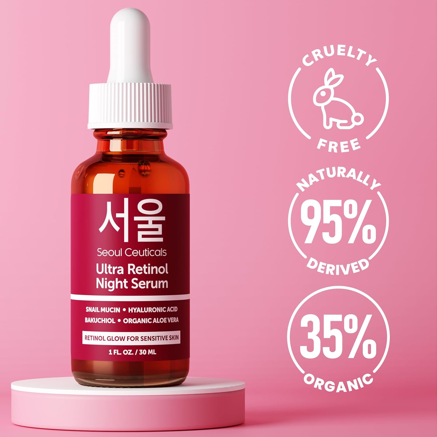 SeoulCeuticals 1% Korean Retinol Night Serum for Face - 97.5% Snail Mucin + Hyaluronic Acid + Bakuchiol, Cruelty Free K Beauty for Sensitive Skin 1oz - Image 6