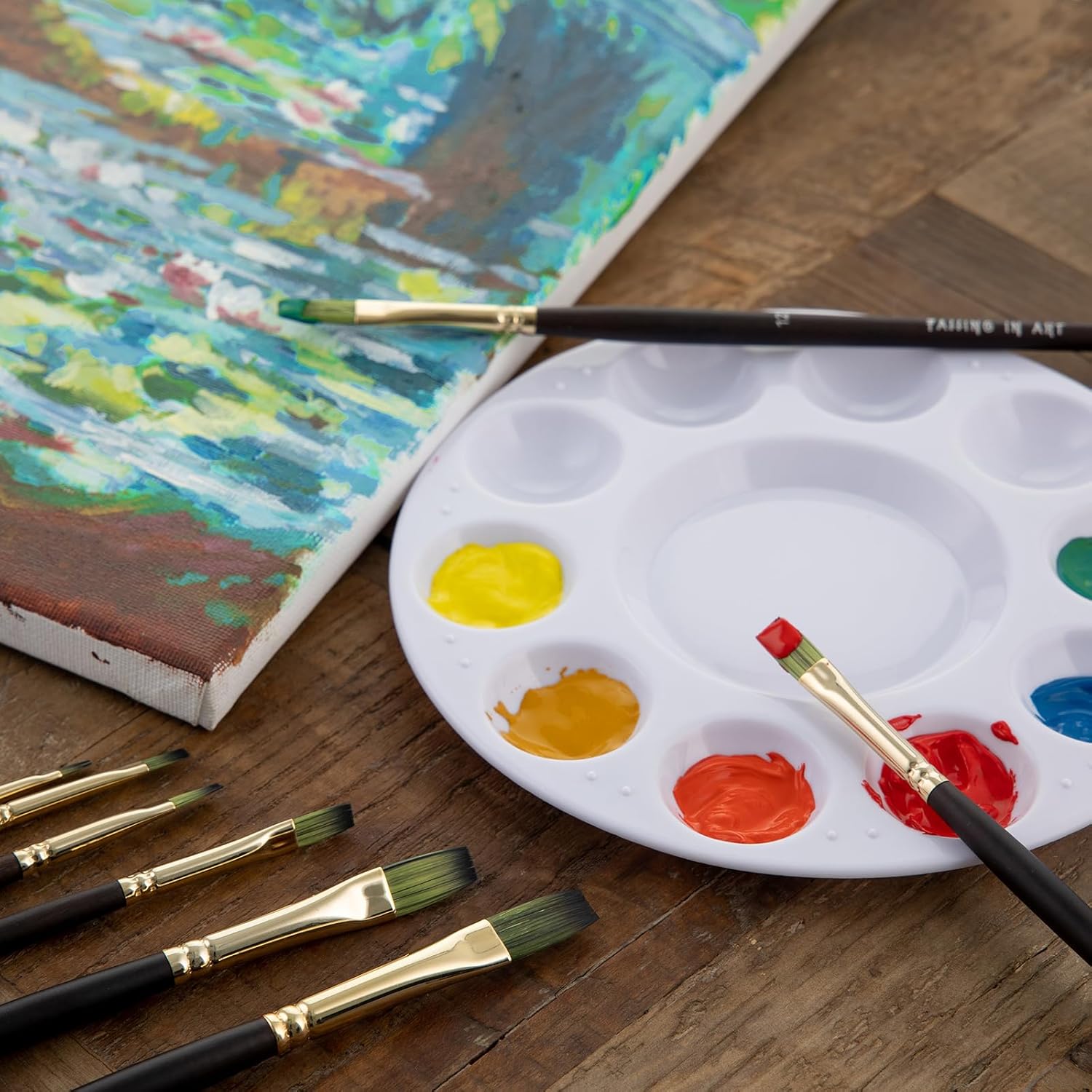 Falling in Art 9 PCS Flat Brushes Set, Professional Nylon Paint Brushes, Long Handle Artist Brush for Watercolor, Acrylic, and Oil Painting - Image 5