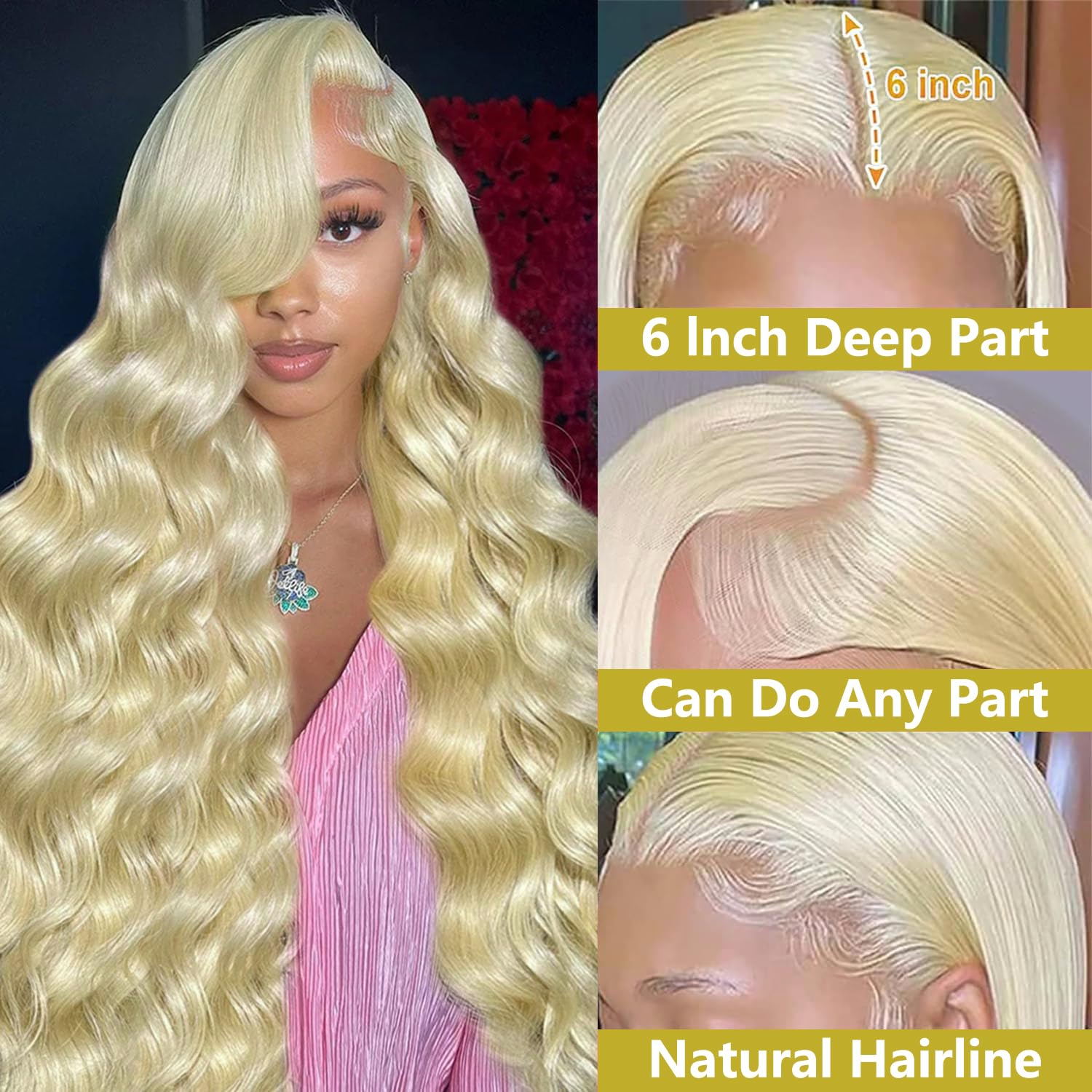 30 Inch 13x6 613 Lace Front Wig Human Hair Body Wave Blonde Lace Front Wigs Human Hair Pre-Plucked Bleached 200% Density 613 Hd Lace Frontal Wigs for Women - Image 2