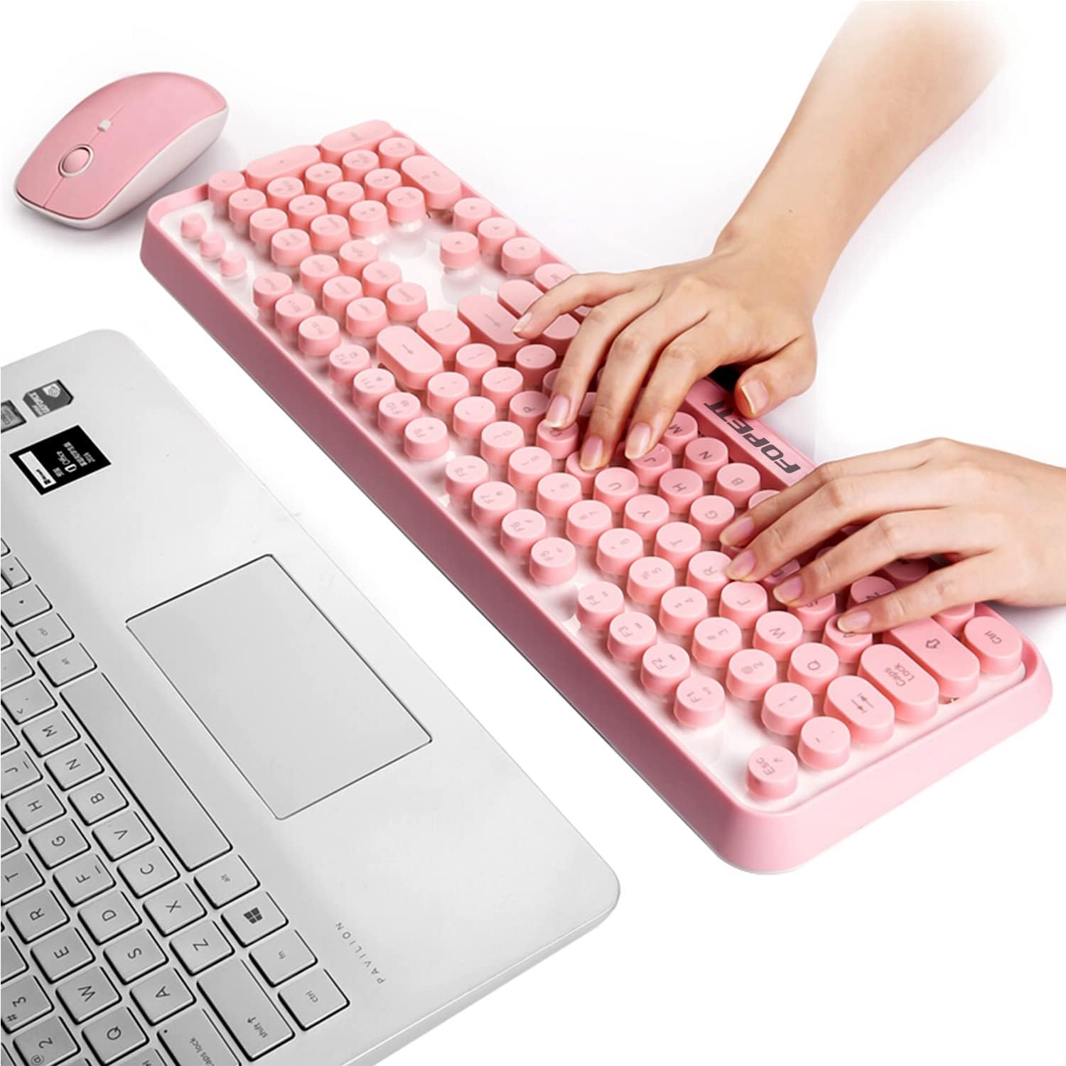FOPETT Keyboard and Mouse Sets Wireless, Reliable 2.4 GHz Connectivity for PC,Laptop,Smart TV and More (Pink) - Image 3